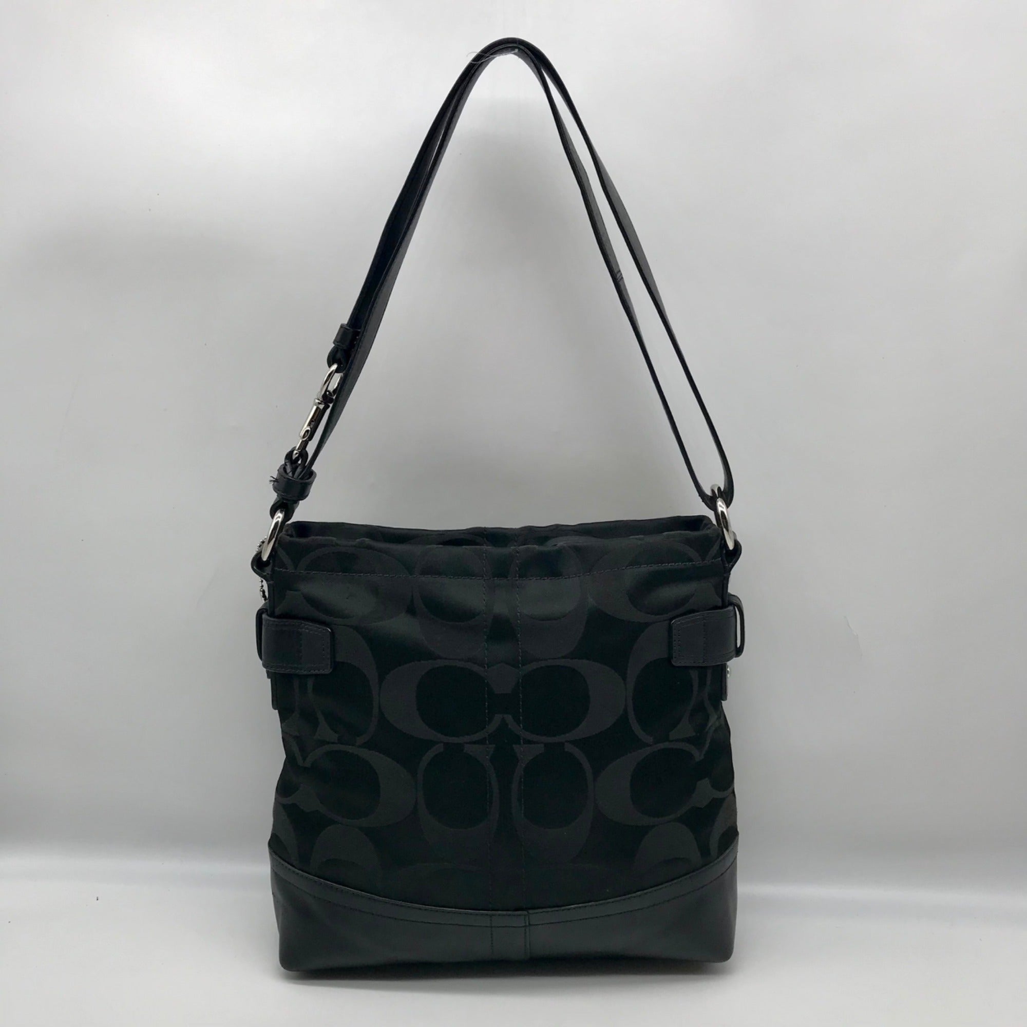Coach Black Signature C Monogram Canvas Chain Duffel Crossbody Bag F18862