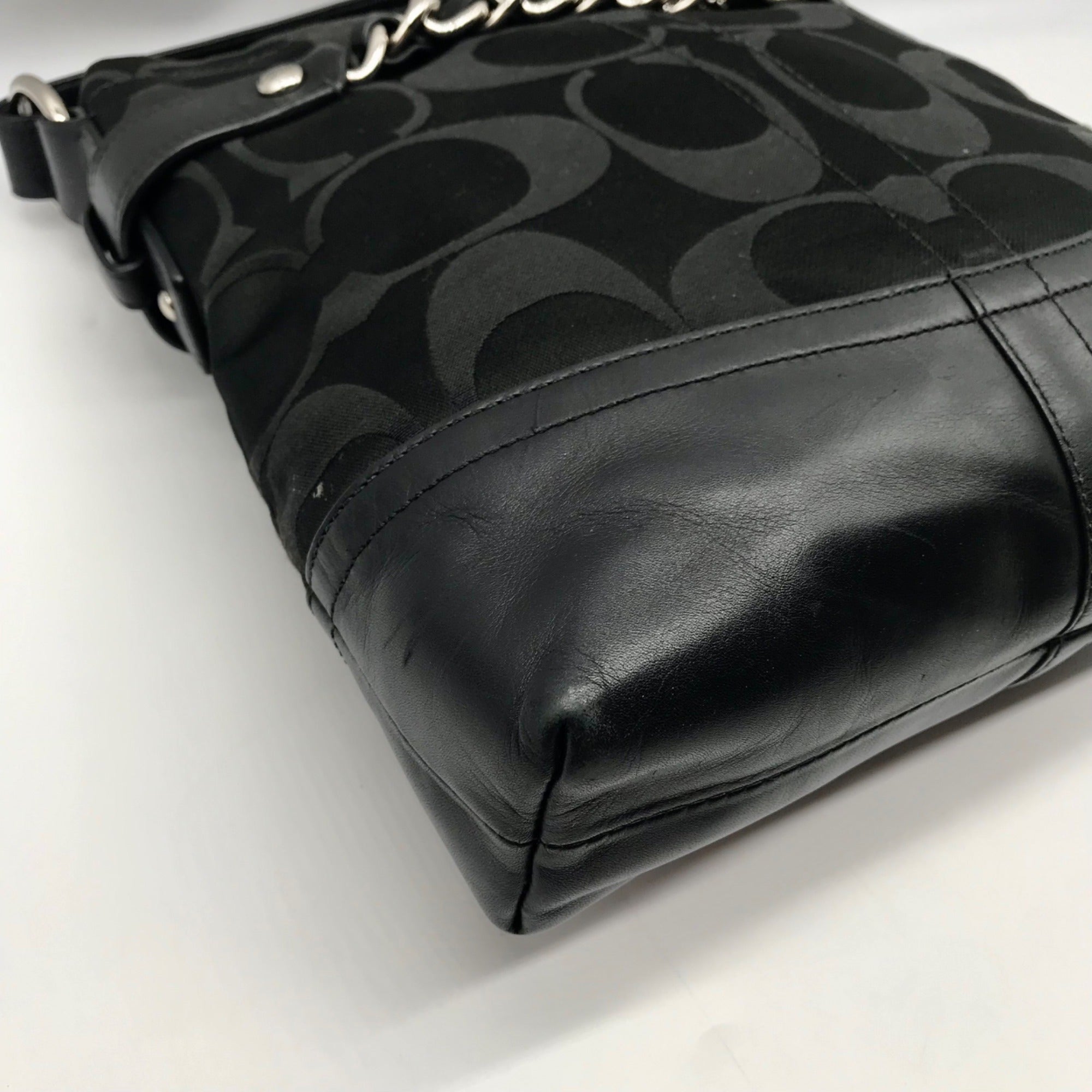 Coach Black Signature C Monogram Canvas Chain Duffel Crossbody Bag F18862
