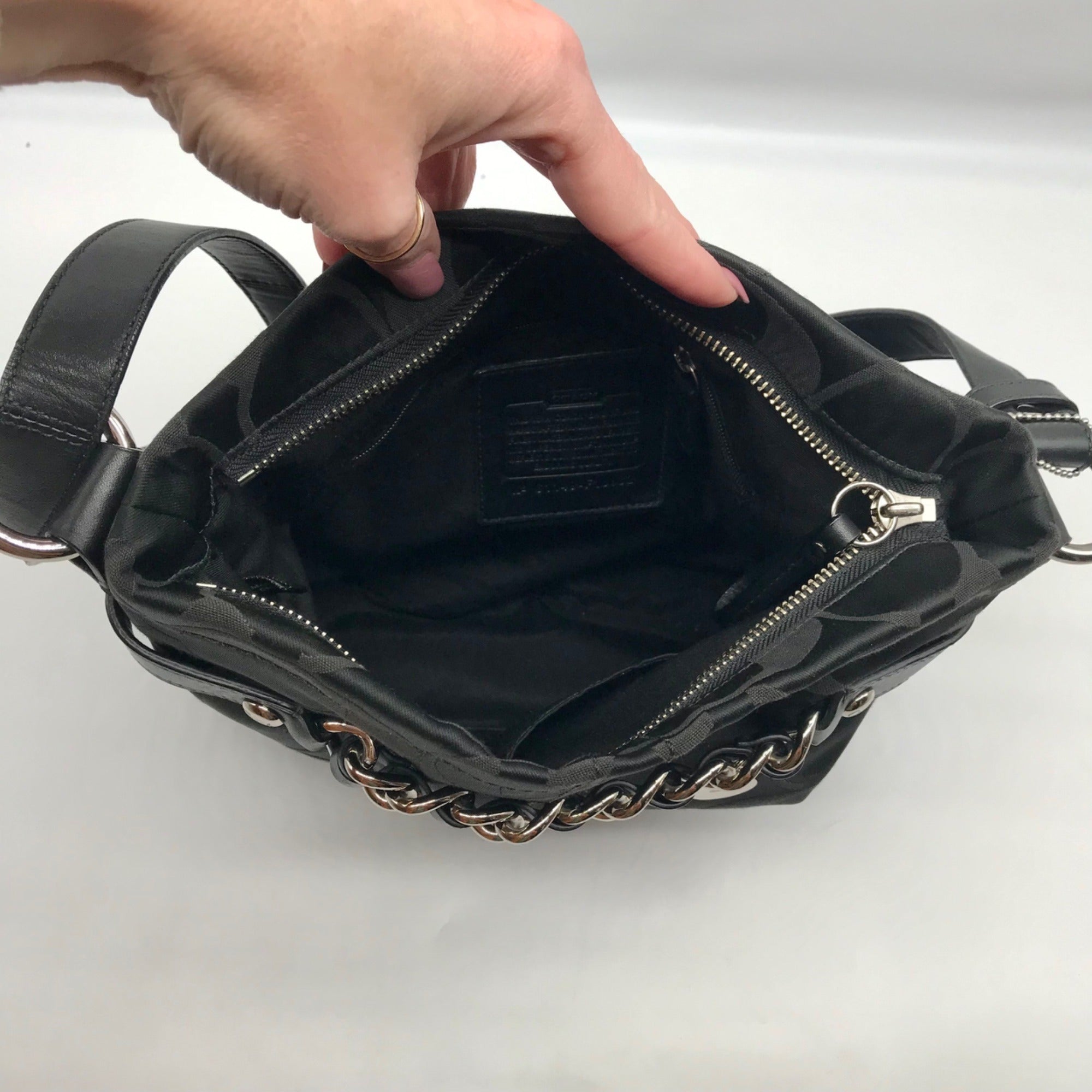 Coach Black Signature C Monogram Canvas Chain Duffel Crossbody Bag F18862