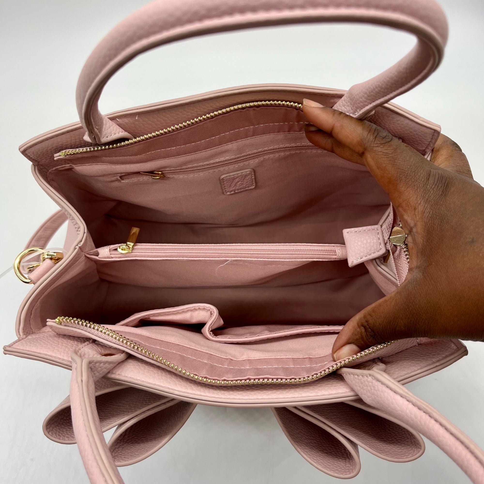 Like Dreams Women Pink Vegan Leather Park Bowtie Satchel