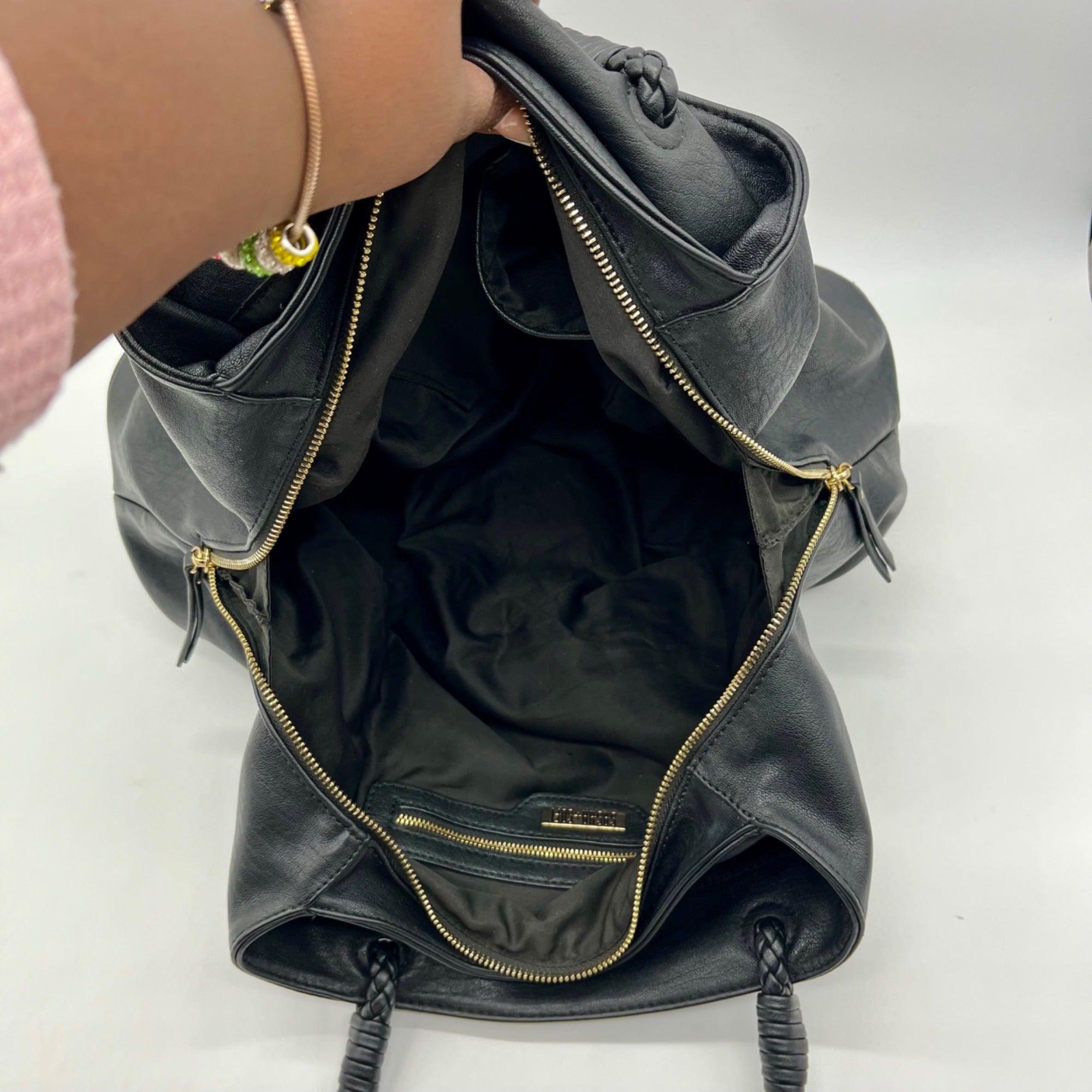 Sasha + Sofi Black Leather Braided Shoulder Bag