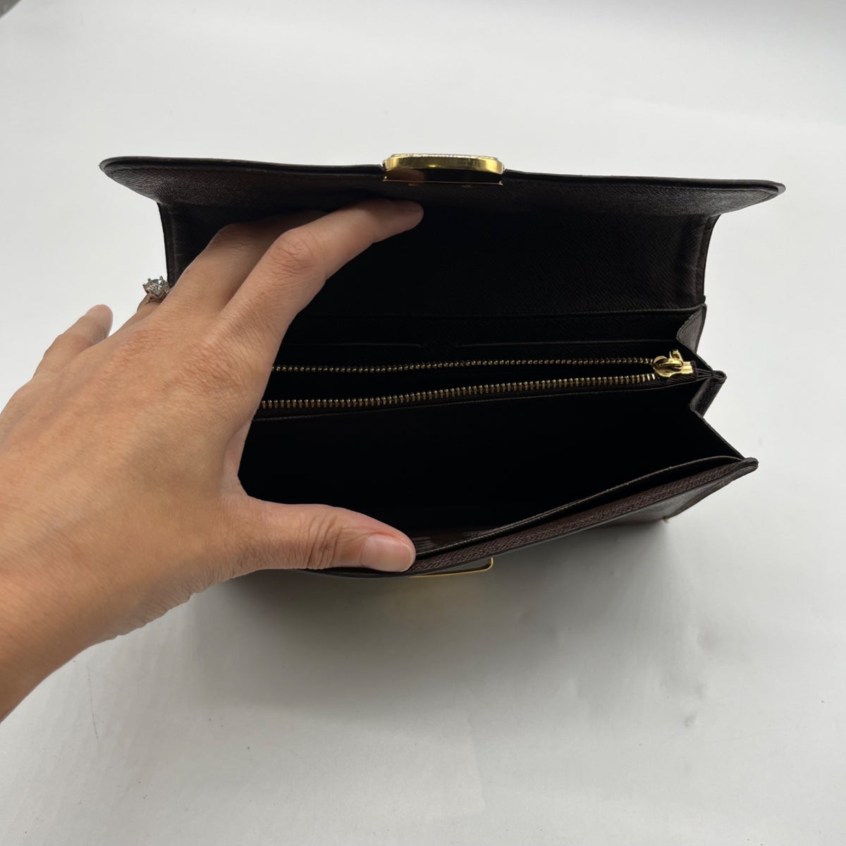 Louis Vuitton Brown Leather Damier Ebène Sistina Wallet