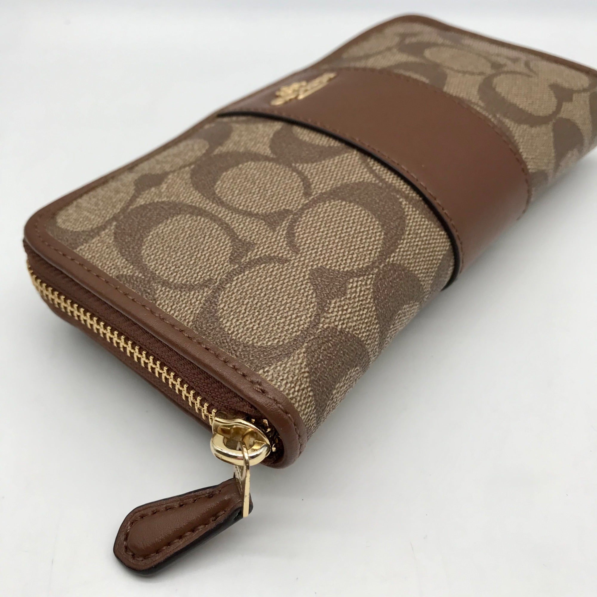 Coach Brown Coated Canvas &amp; Leather Accordion Wallet