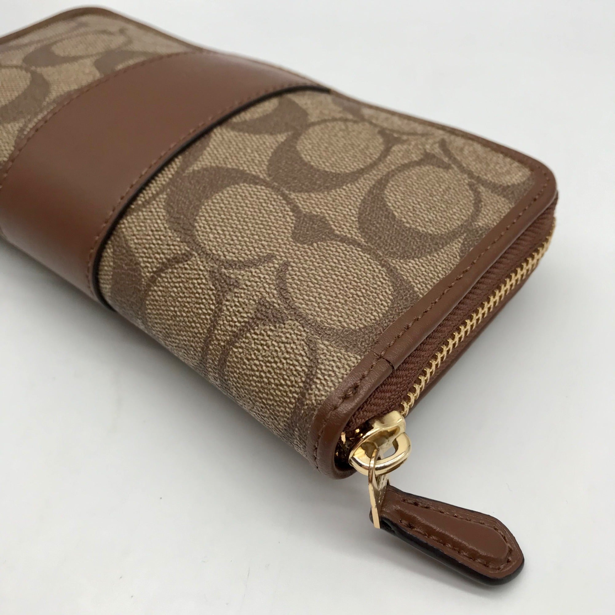 Coach Brown Coated Canvas &amp; Leather Accordion Wallet