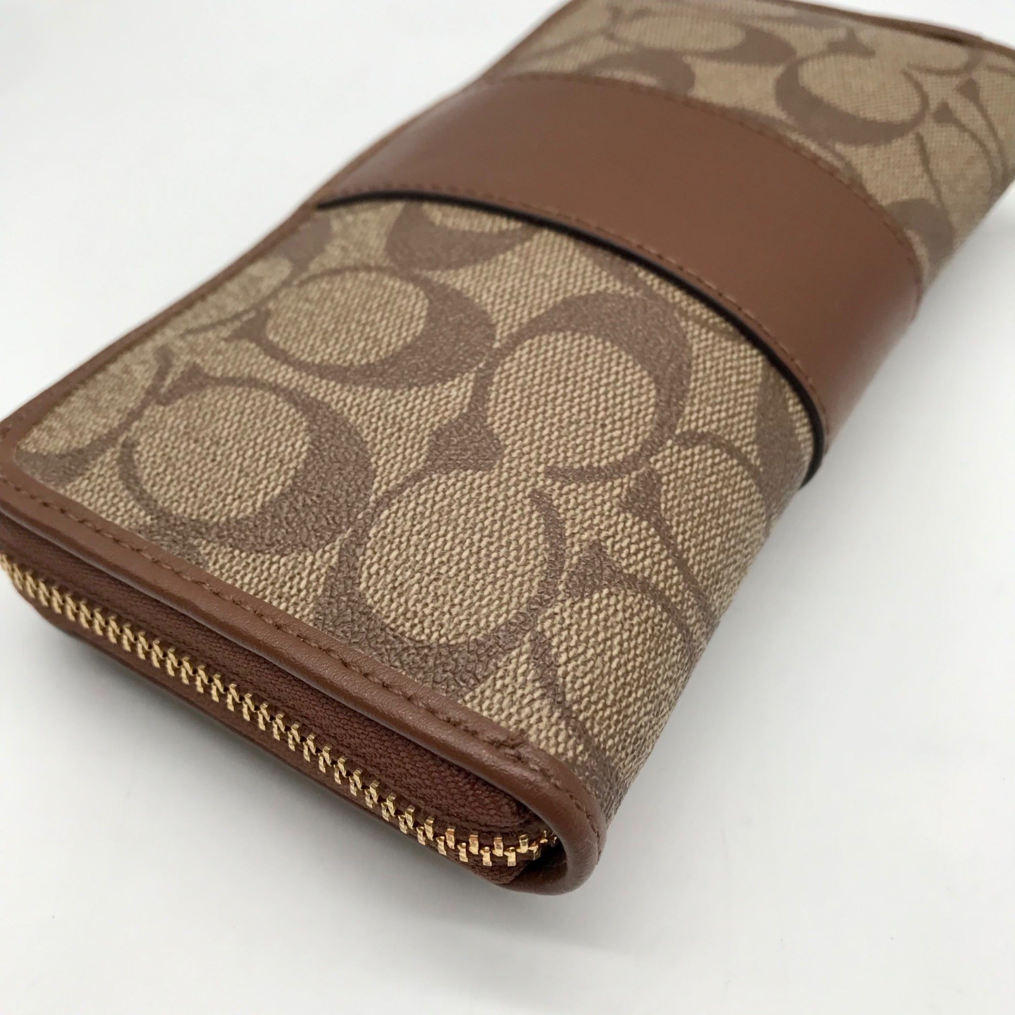 Coach Brown Coated Canvas &amp; Leather Accordion Wallet