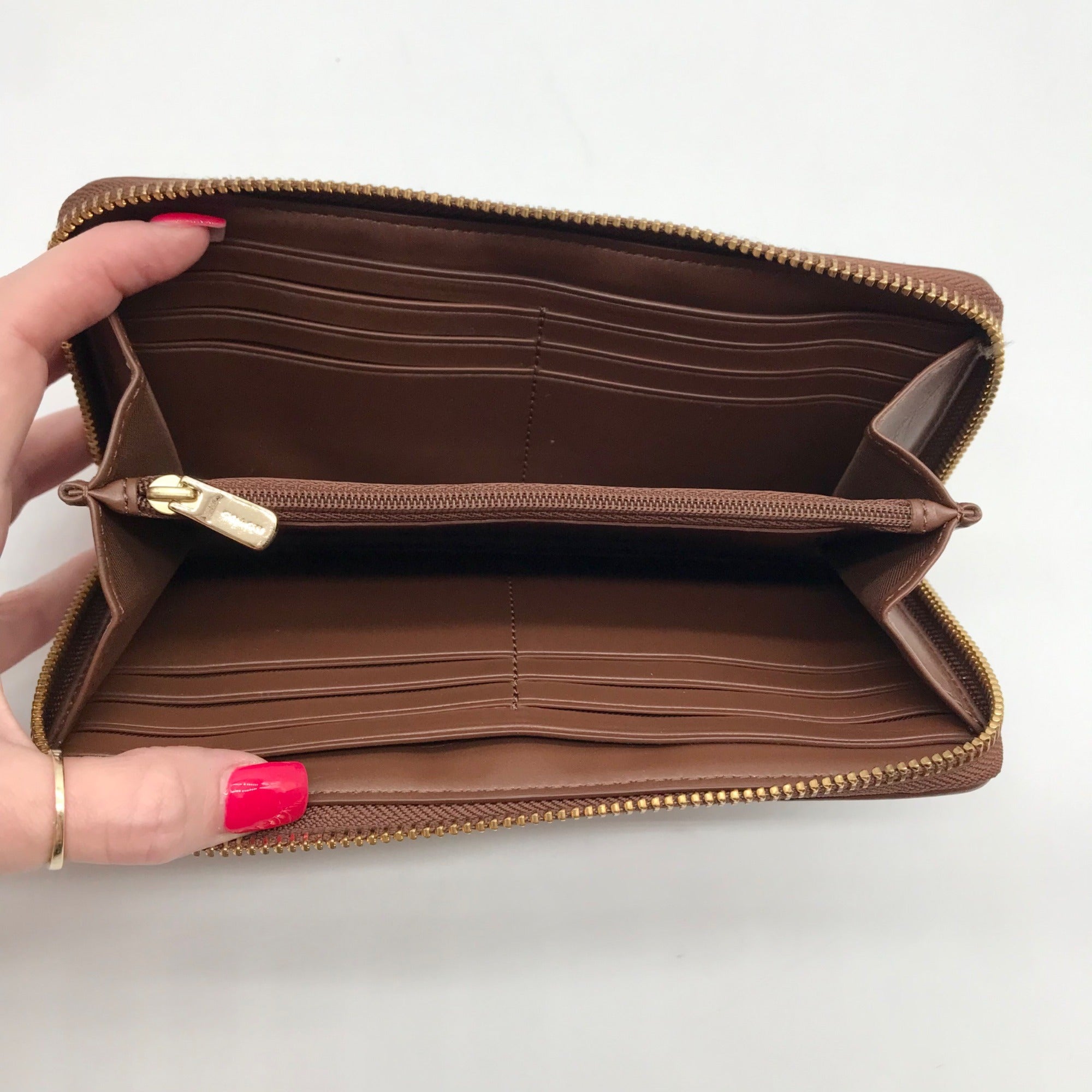 Coach Brown Coated Canvas &amp; Leather Accordion Wallet