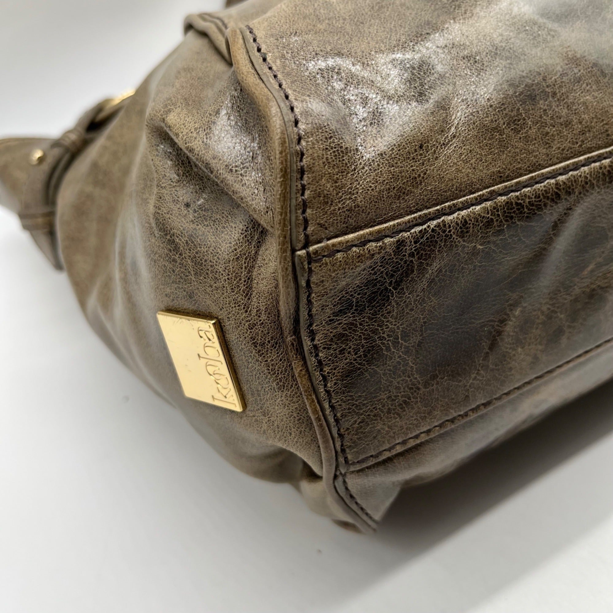 Kooba Green Distinctive Weathered Brown Leather Bag