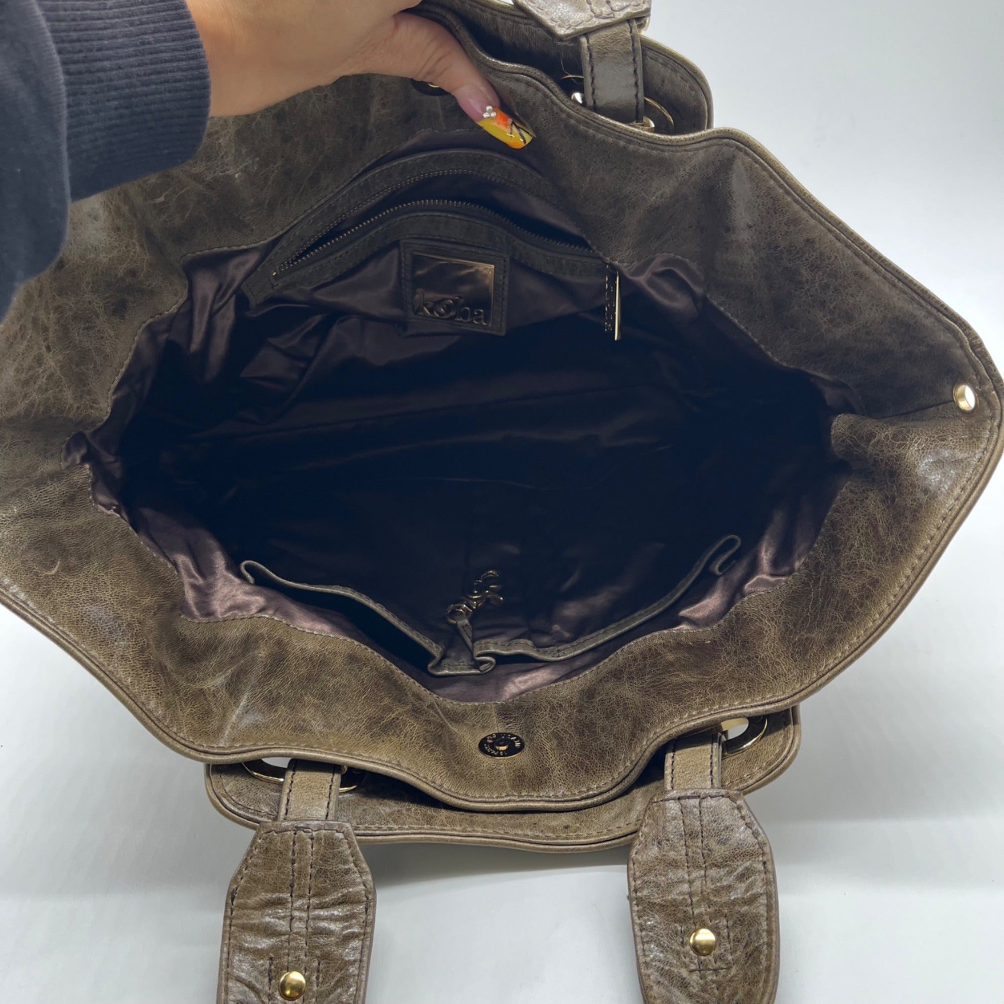 Kooba Green Distinctive Weathered Brown Leather Bag