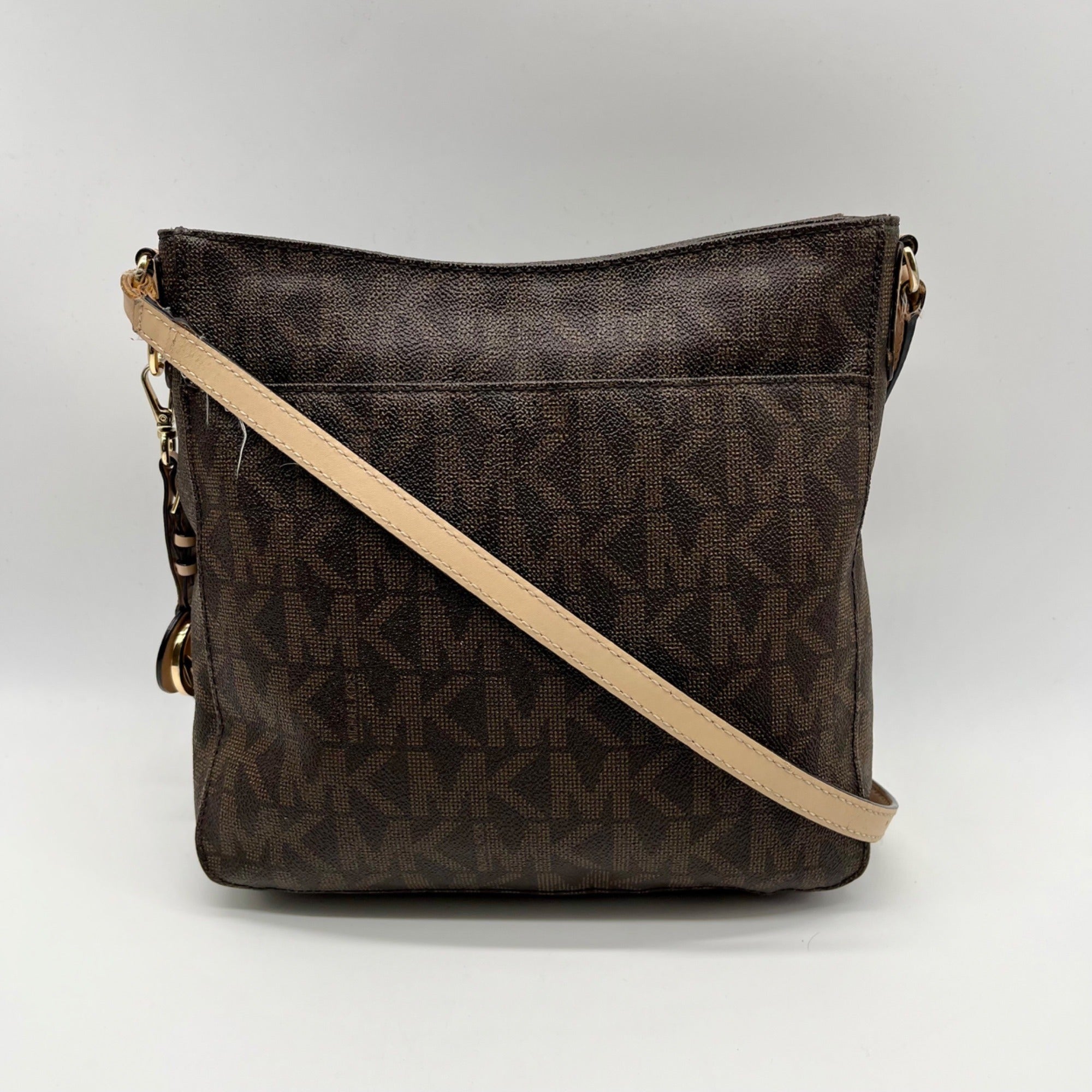 Michael Kors Brown Jet Set Monogram Messenger Shoulder Bag