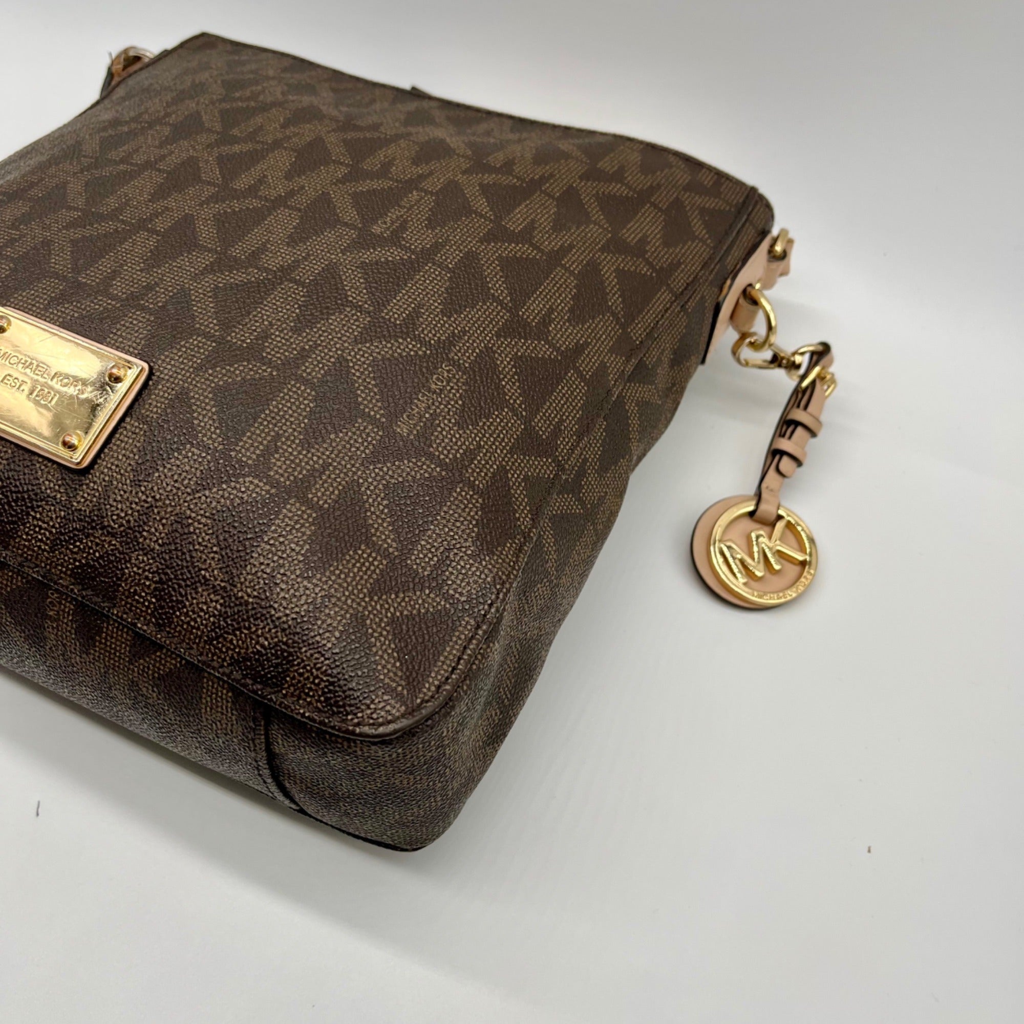 Michael Kors Brown Jet Set Monogram Messenger Shoulder Bag