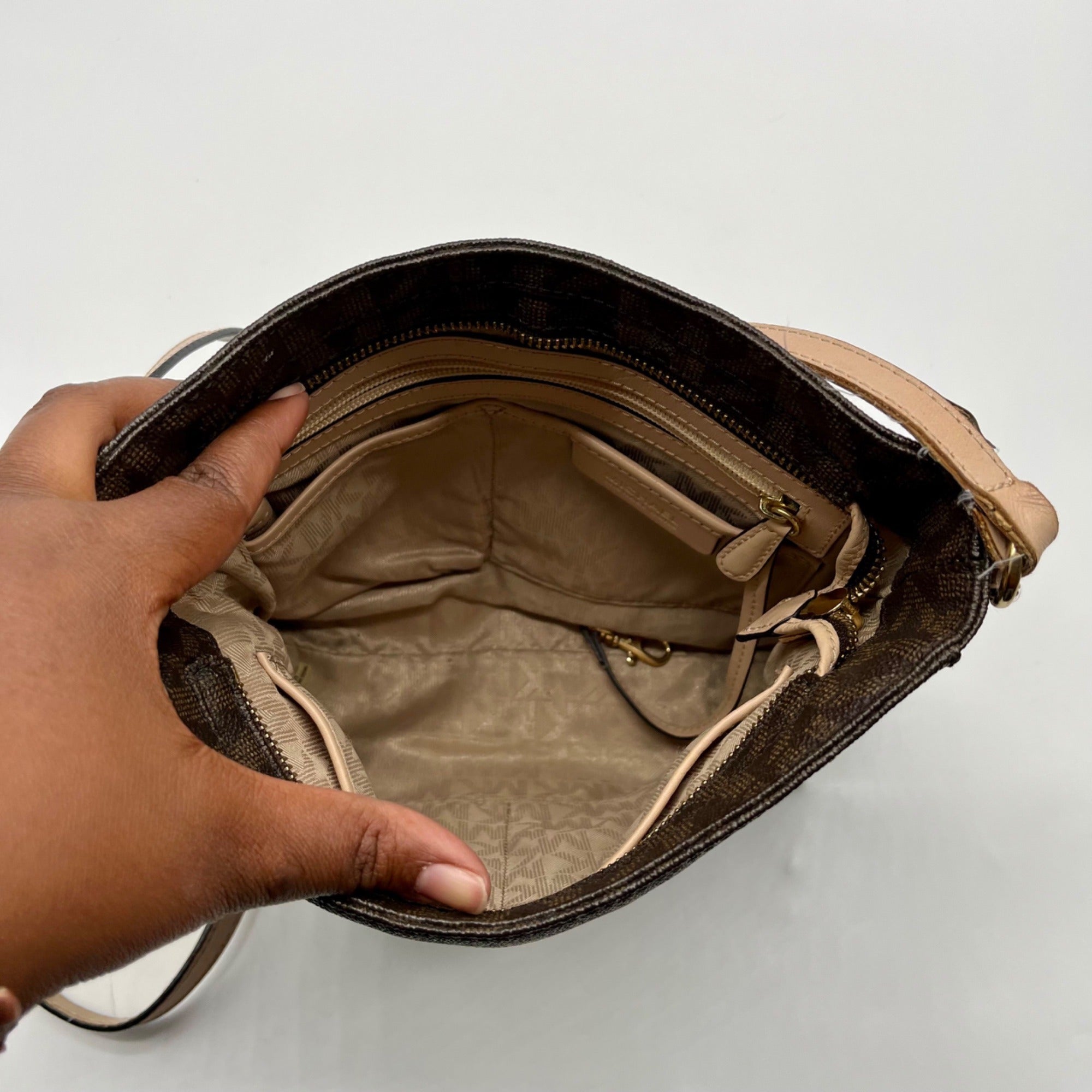 Michael Kors Brown Jet Set Monogram Messenger Shoulder Bag