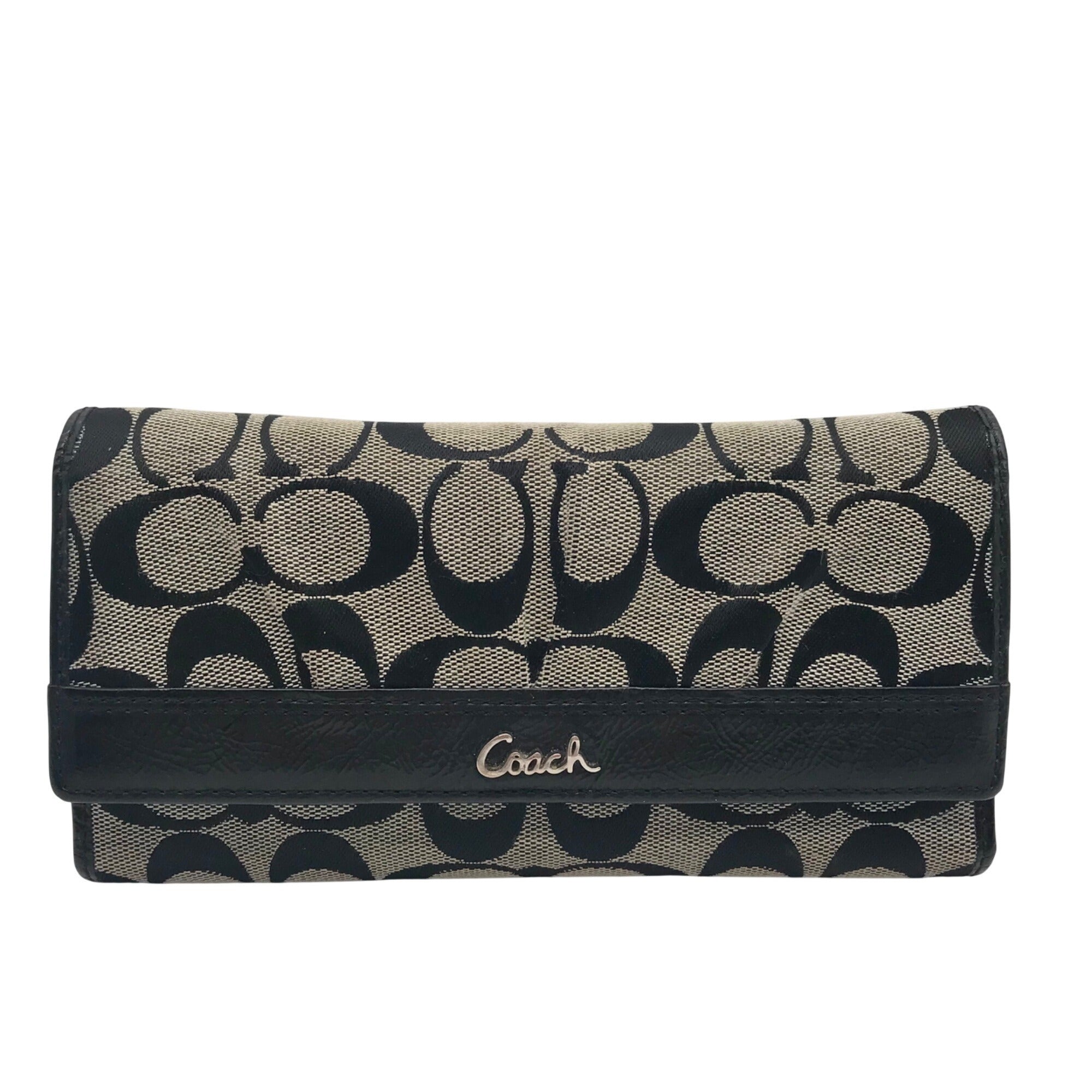 Coach Gray Monogram Canvas Cinched Wallet