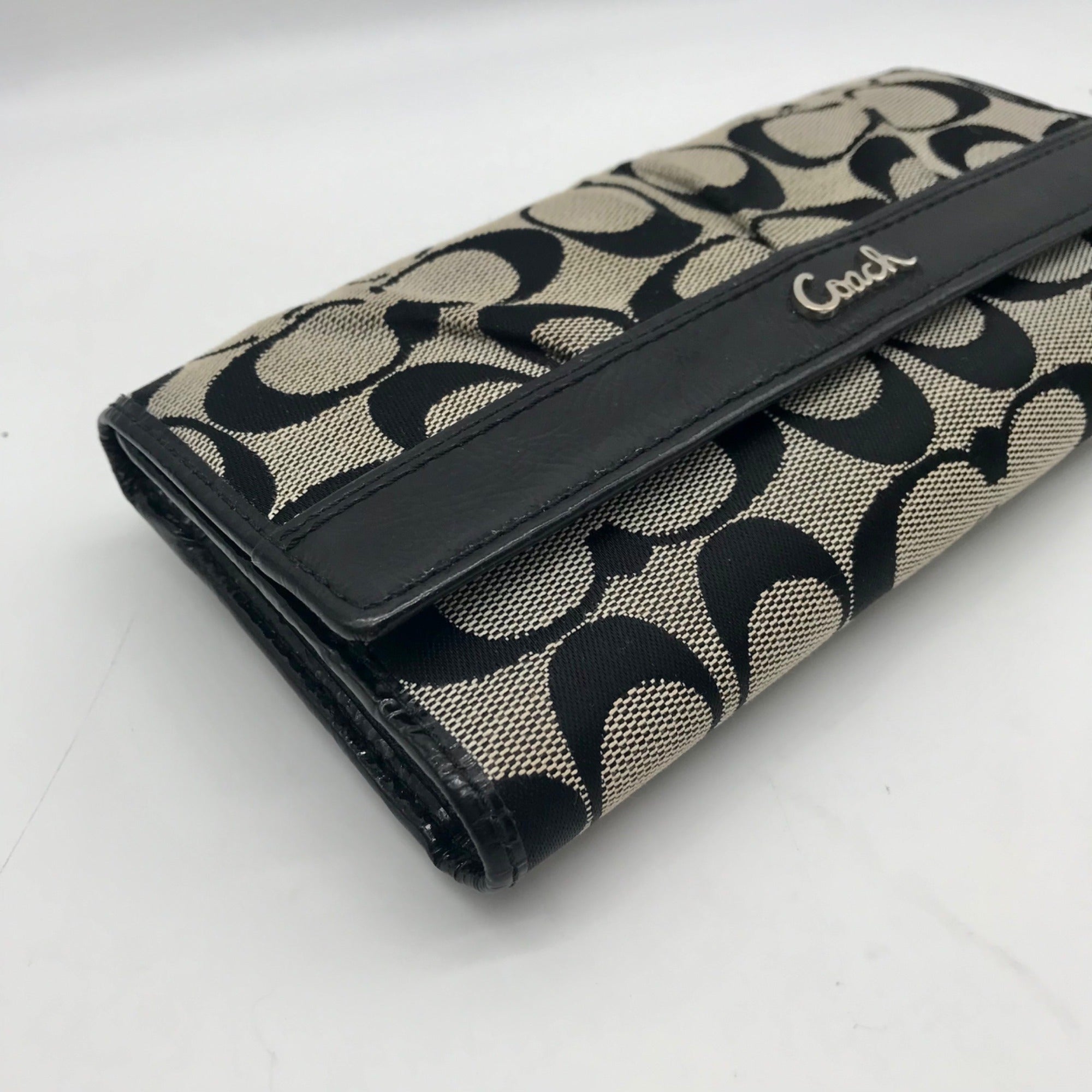 Coach Gray Monogram Canvas Cinched Wallet