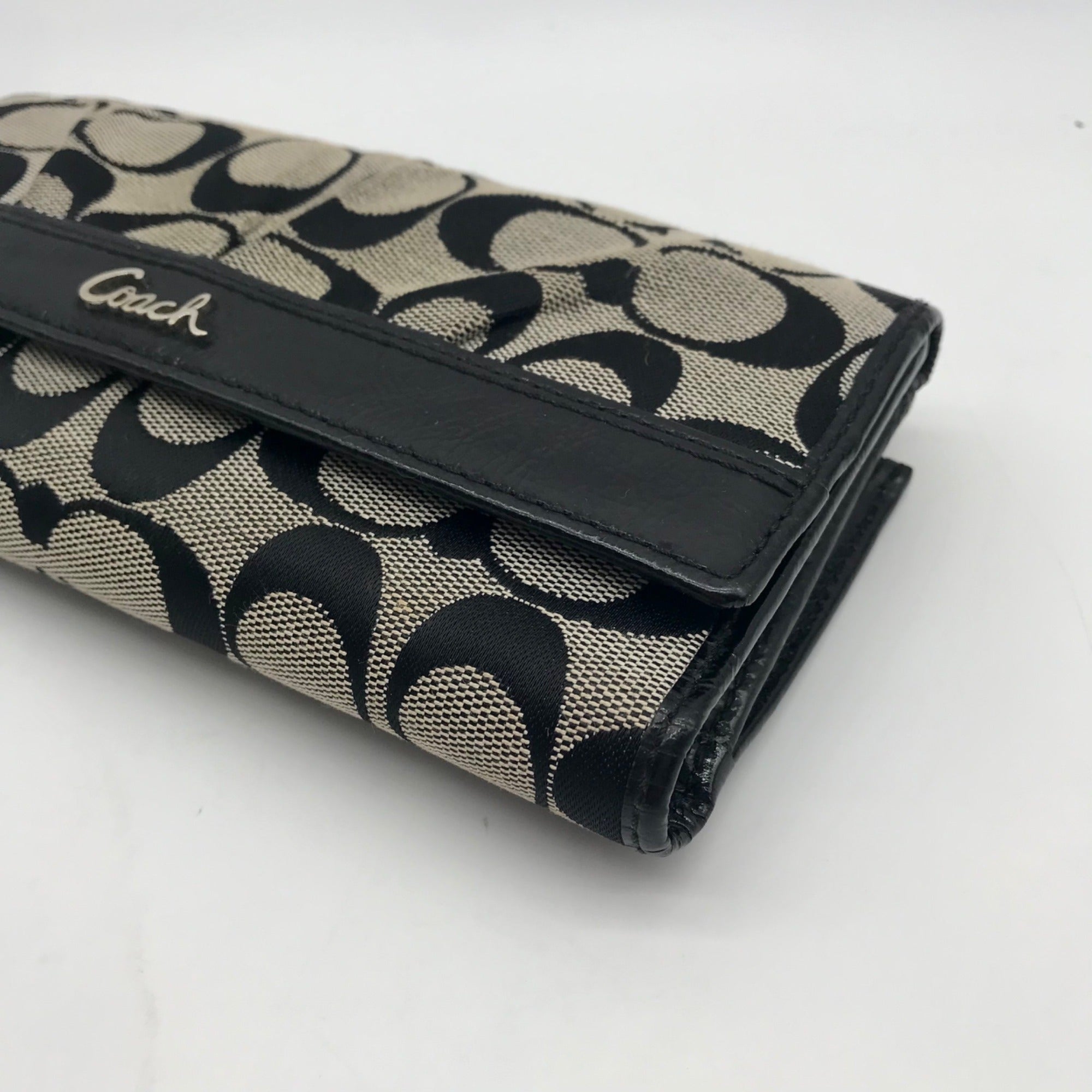 Coach Gray Monogram Canvas Cinched Wallet