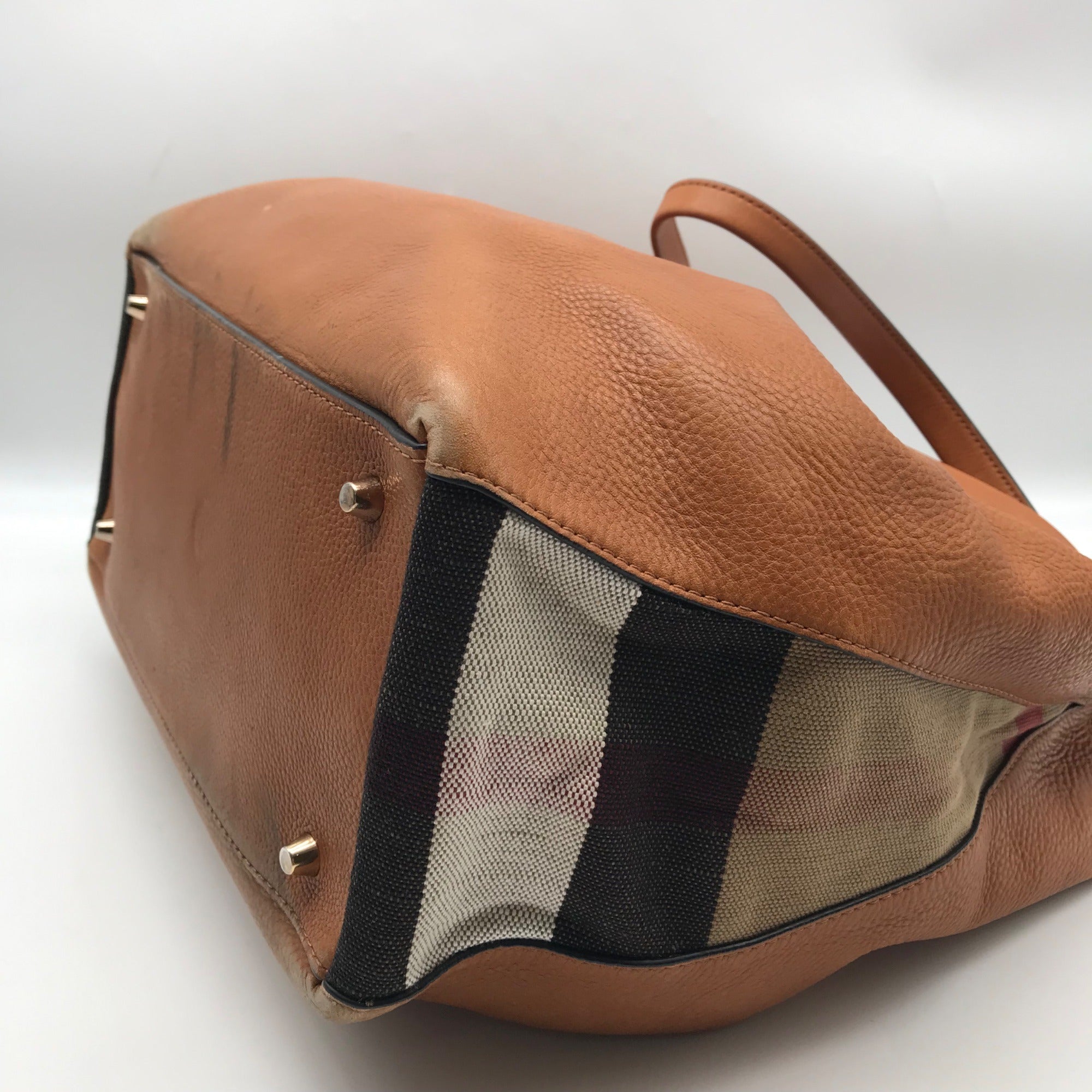 Burberry Brown Pebbled Leather Maidstone Brit Tote Bag