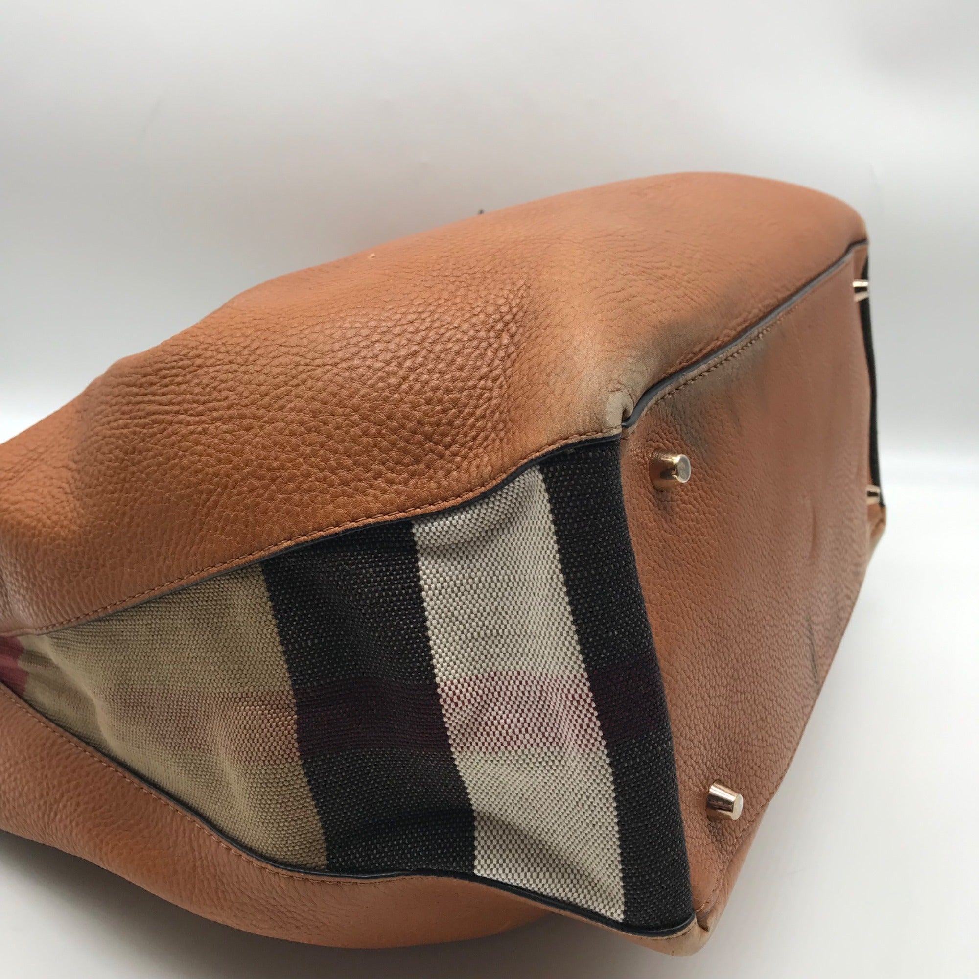 Burberry Brown Pebbled Leather Maidstone Brit Tote Bag
