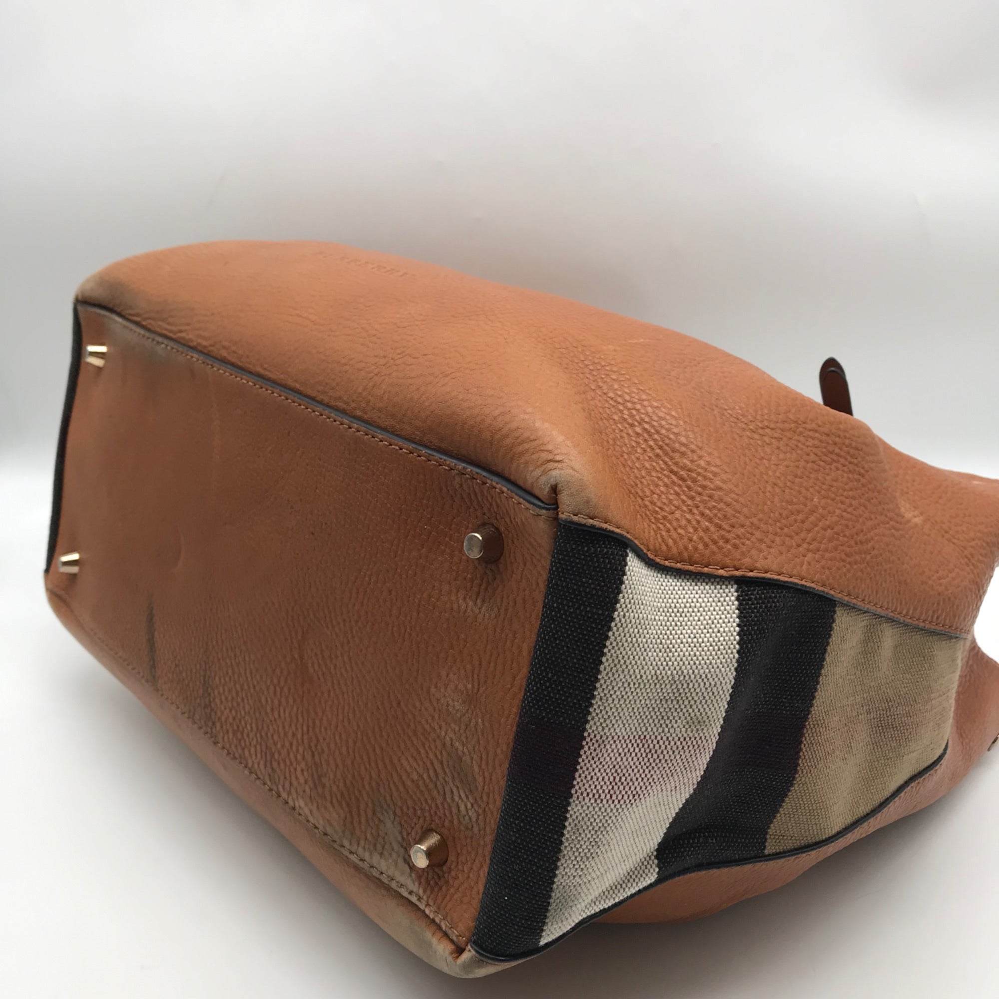 Burberry Brown Pebbled Leather Maidstone Brit Tote Bag