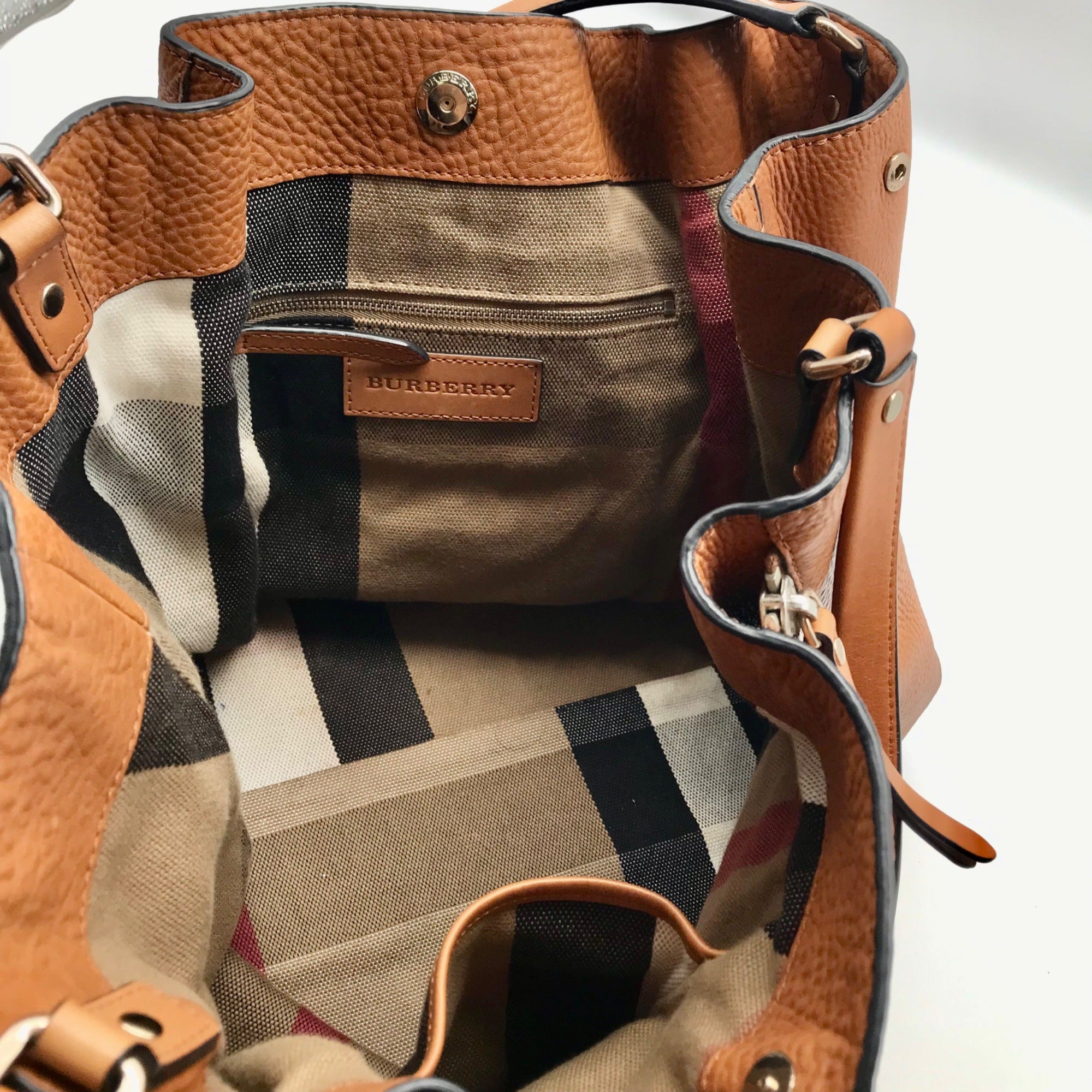 Burberry Brown Pebbled Leather Maidstone Brit Tote Bag