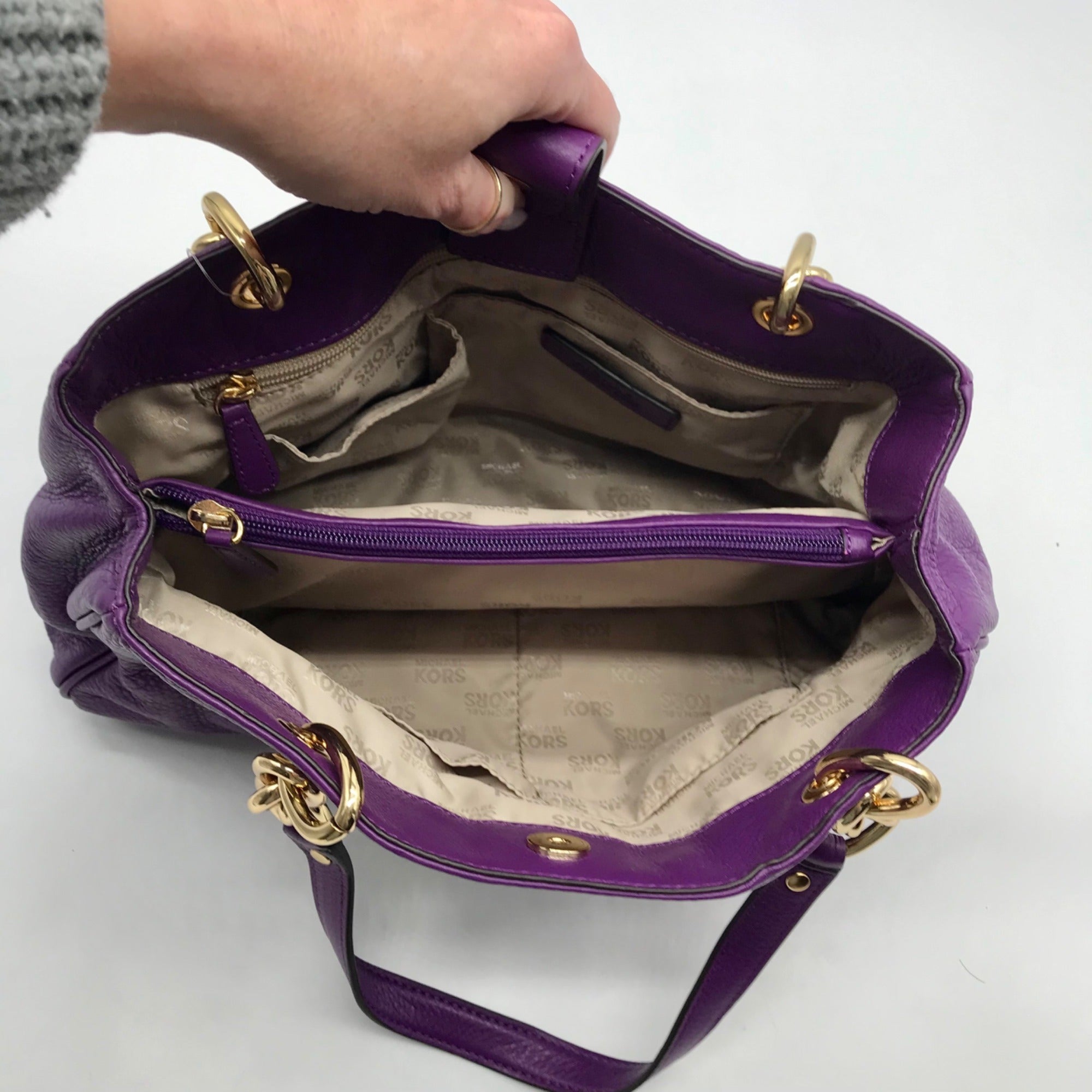 Michael Kors Violet Leather Fulton Chain Tote Bag