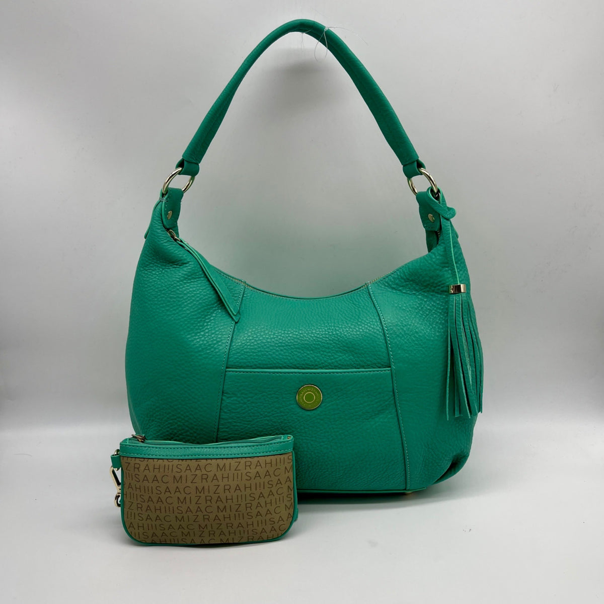 Issac Mizrahi Green Pebbled Leather Hobo Bag