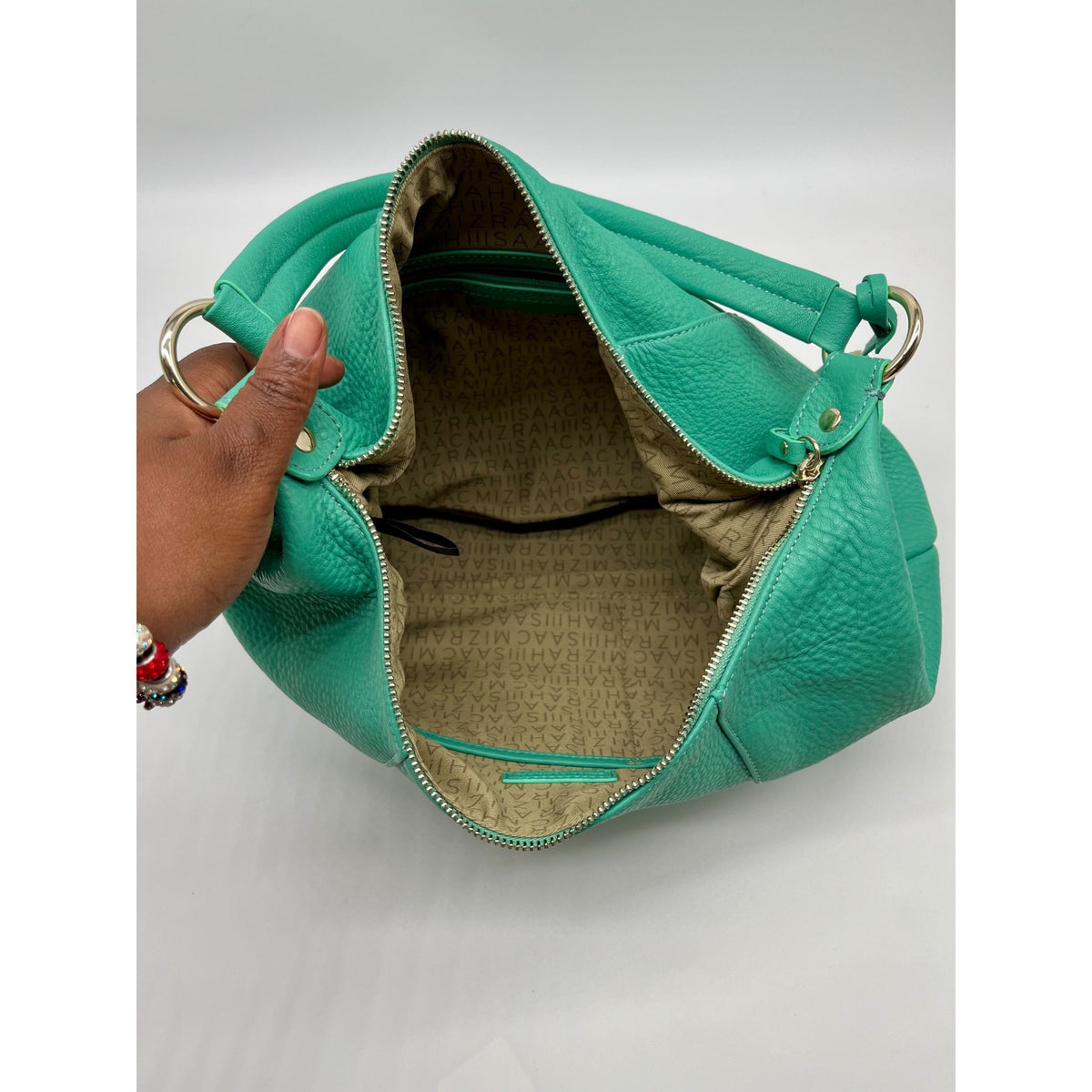 Issac Mizrahi Green Pebbled Leather Hobo Bag