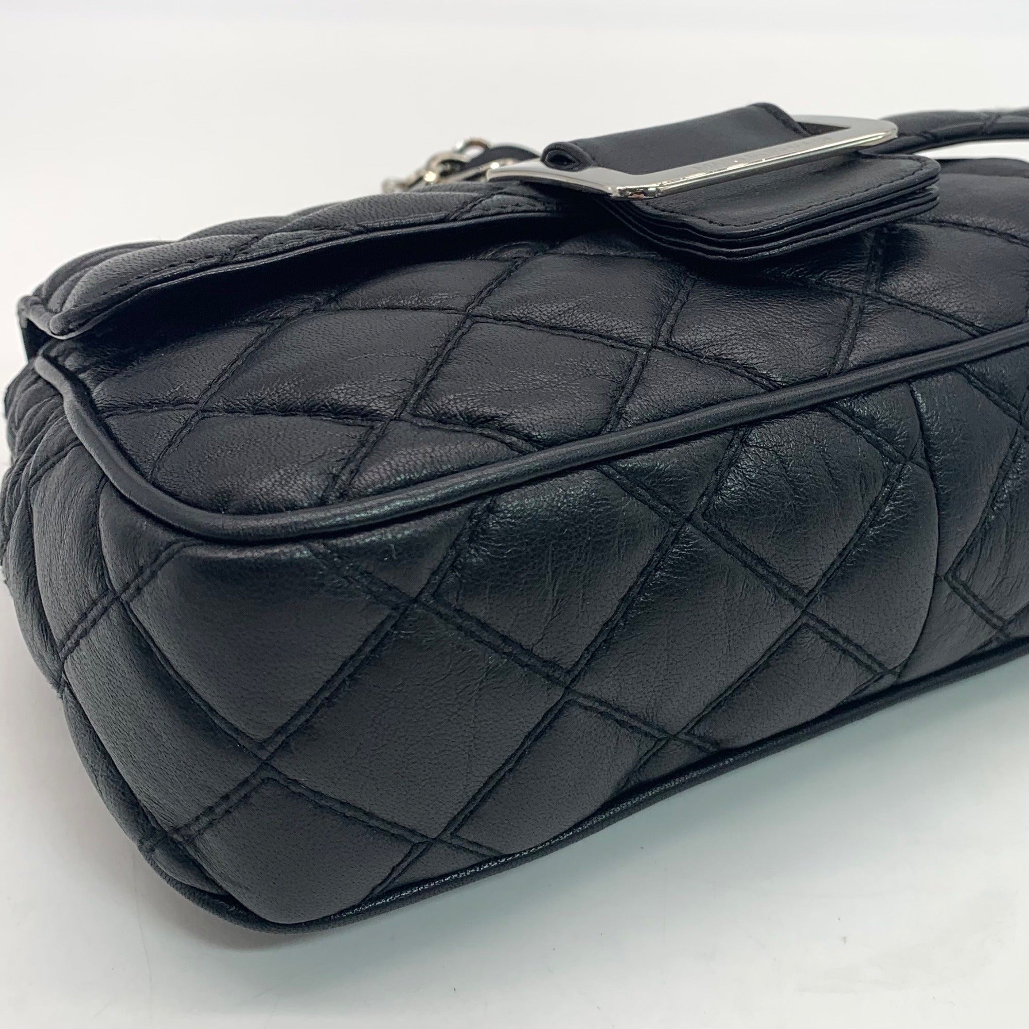 Marina Rinaldi Black Quilted Caviar Flap Crossbody