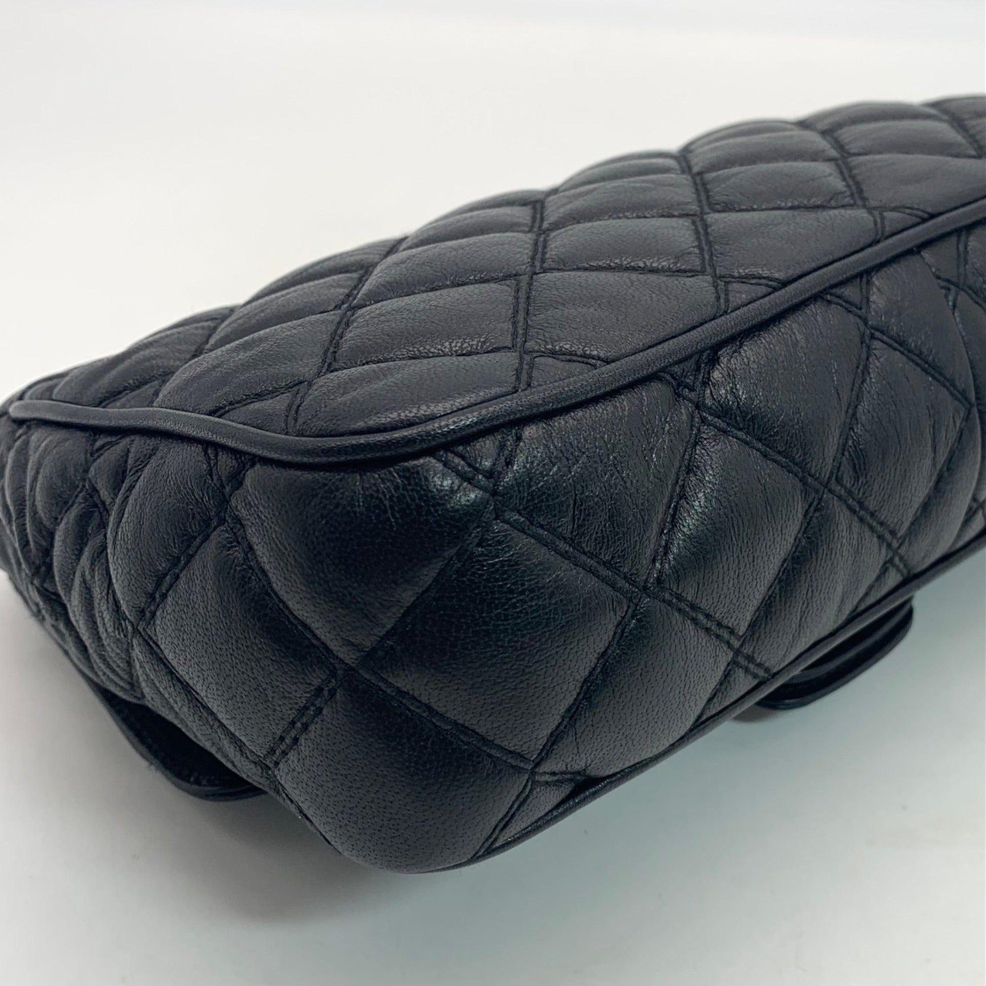 Marina Rinaldi Black Quilted Caviar Flap Crossbody