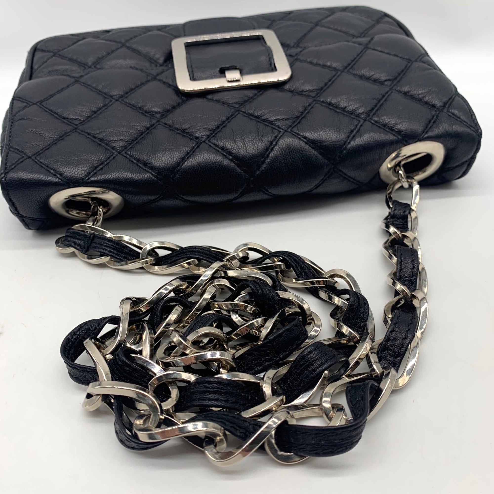 Marina Rinaldi Black Quilted Caviar Flap Crossbody