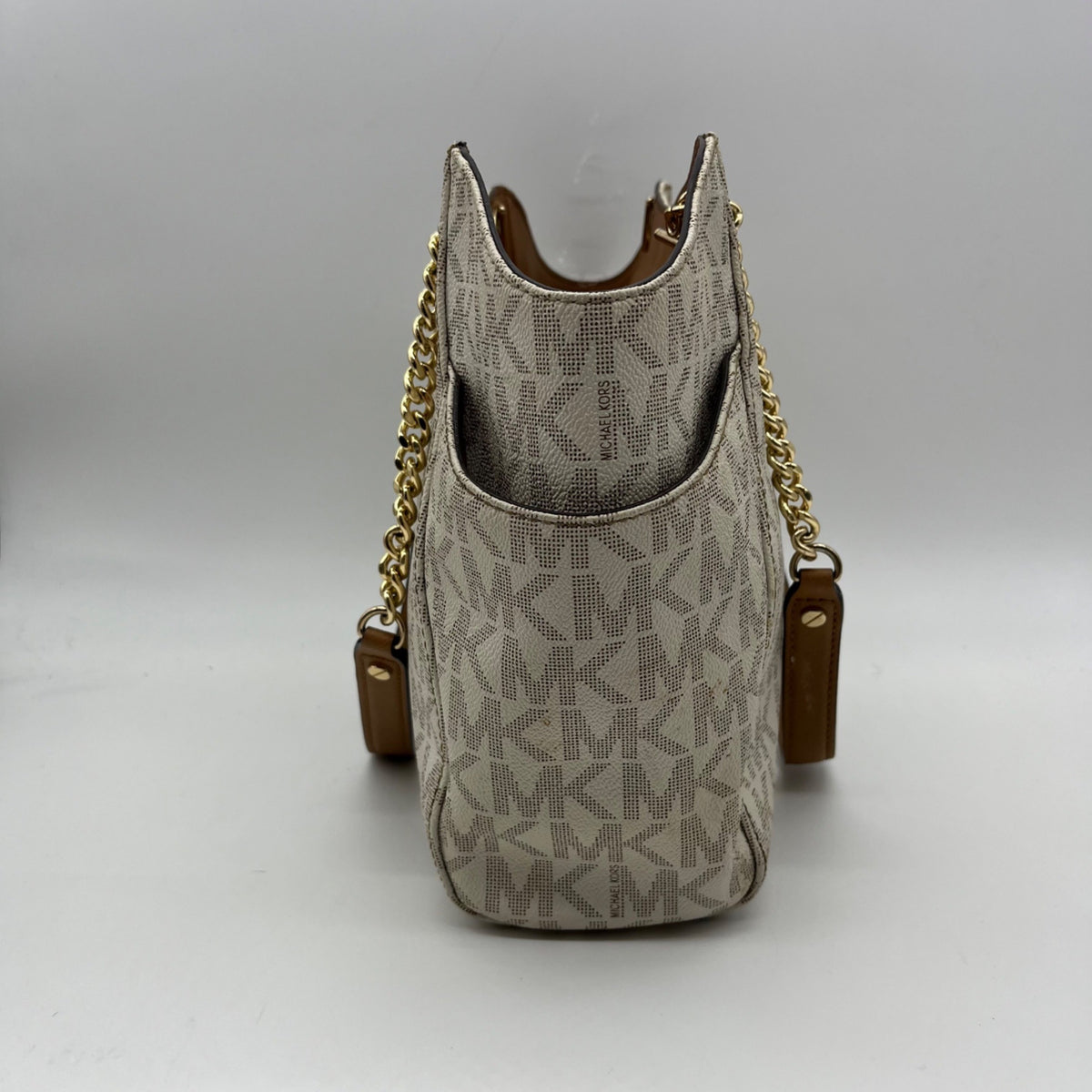 Michael Kors Beige Signature Logo-Print Shoulder Bag