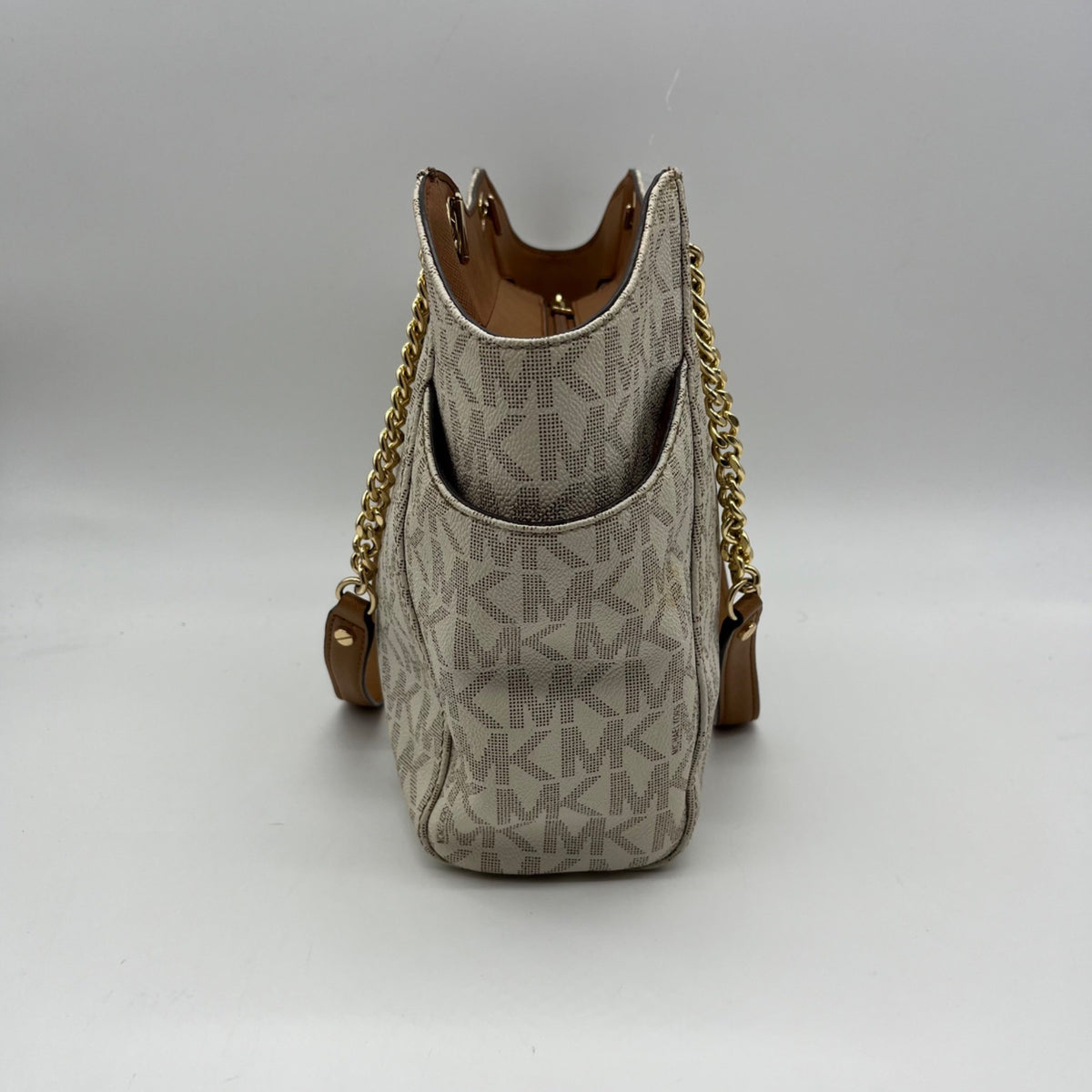 Michael Kors Beige Signature Logo-Print Shoulder Bag