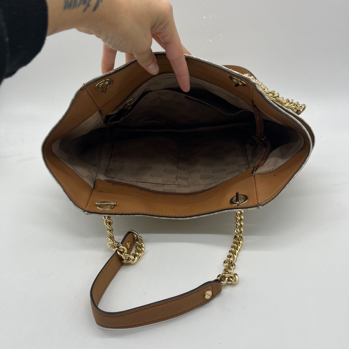Michael Kors Beige Signature Logo-Print Shoulder Bag