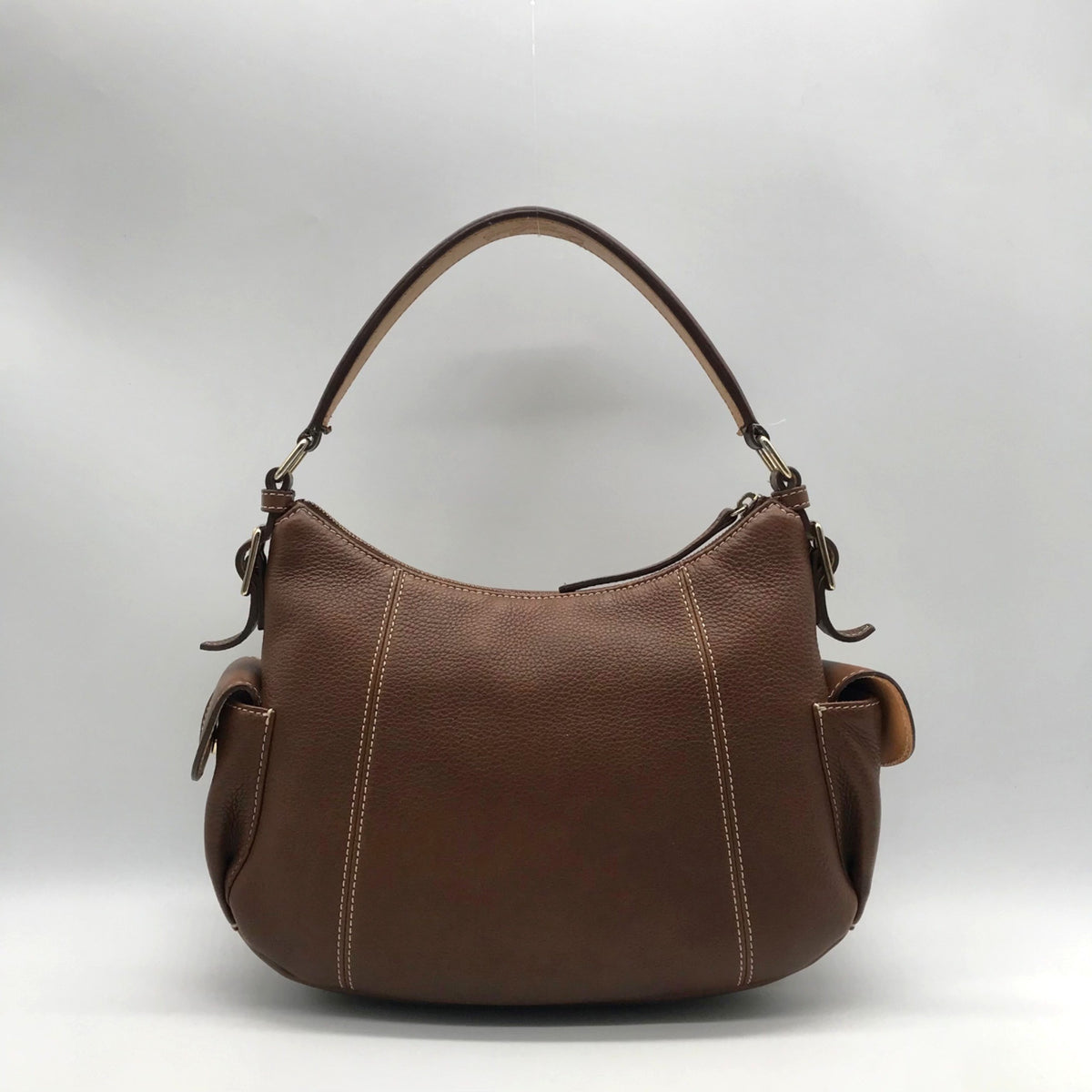 Dooney &amp; Bourke Brown Pebbled Leather Shoulder Hobo Bag