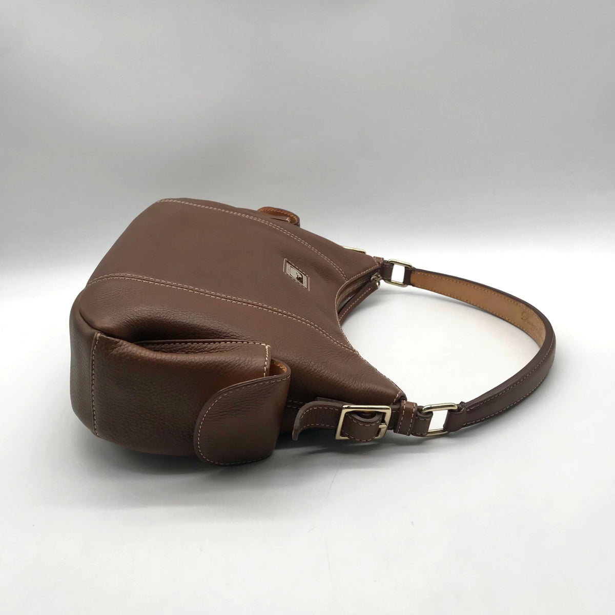 Dooney &amp; Bourke Brown Pebbled Leather Shoulder Hobo Bag