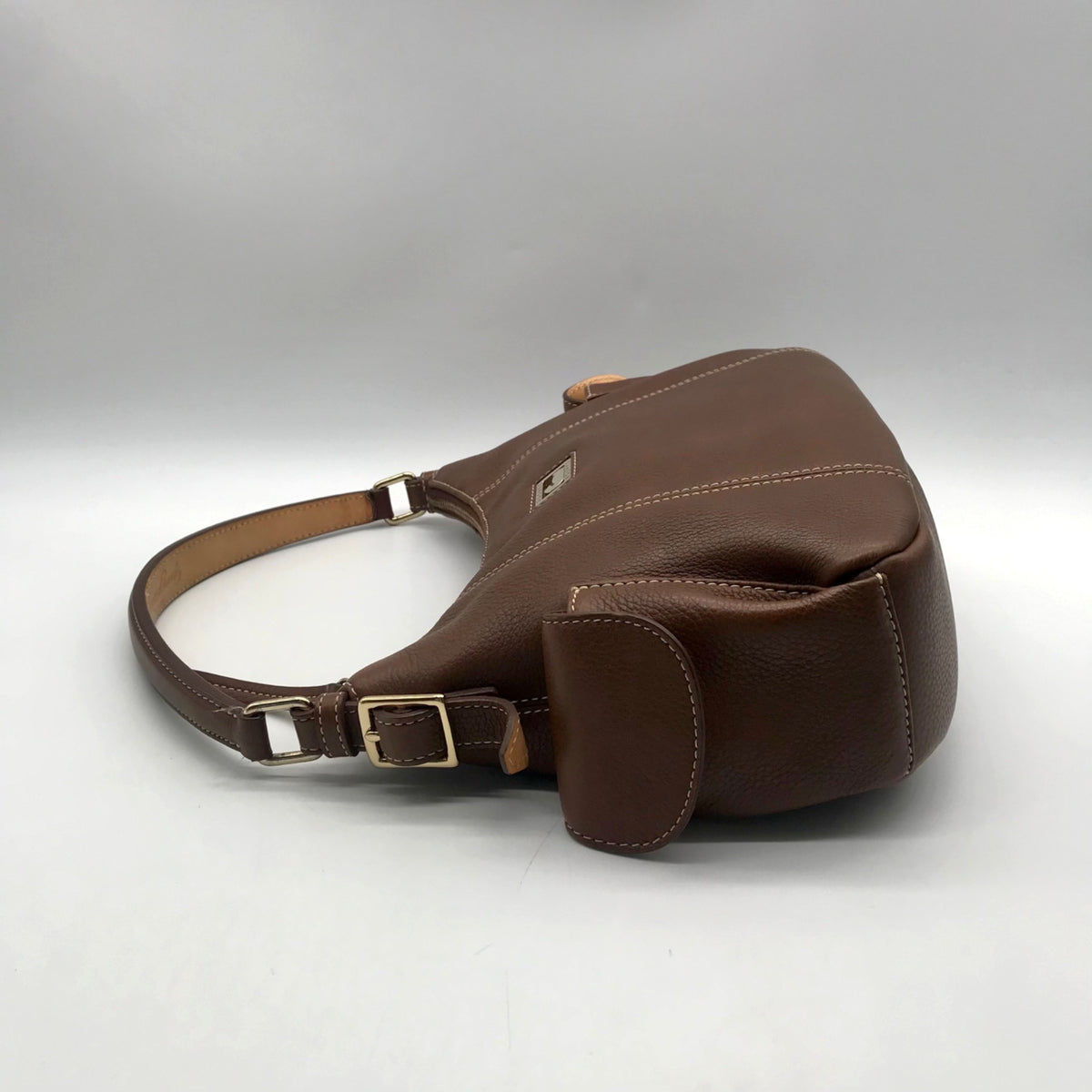 Dooney &amp; Bourke Brown Pebbled Leather Shoulder Hobo Bag