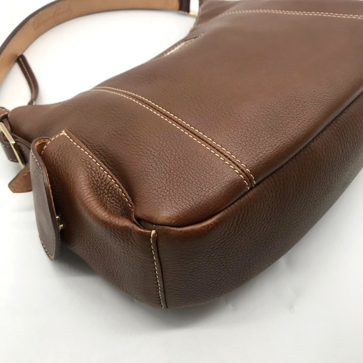 Dooney &amp; Bourke Brown Pebbled Leather Shoulder Hobo Bag