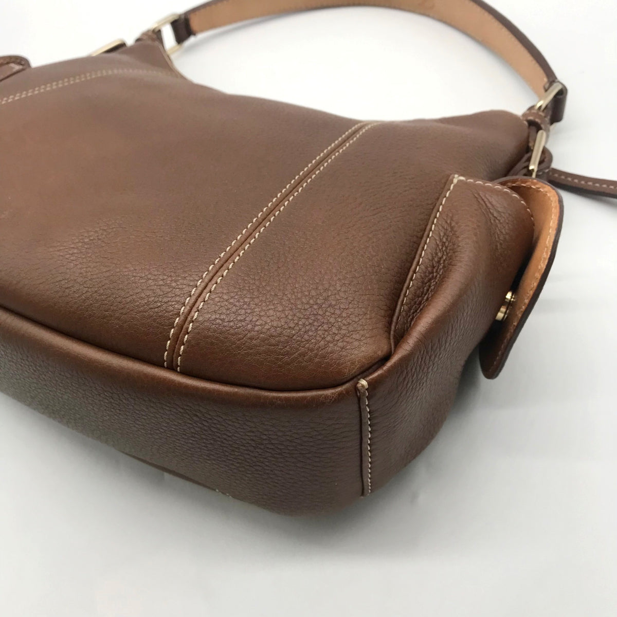 Dooney &amp; Bourke Brown Pebbled Leather Shoulder Hobo Bag