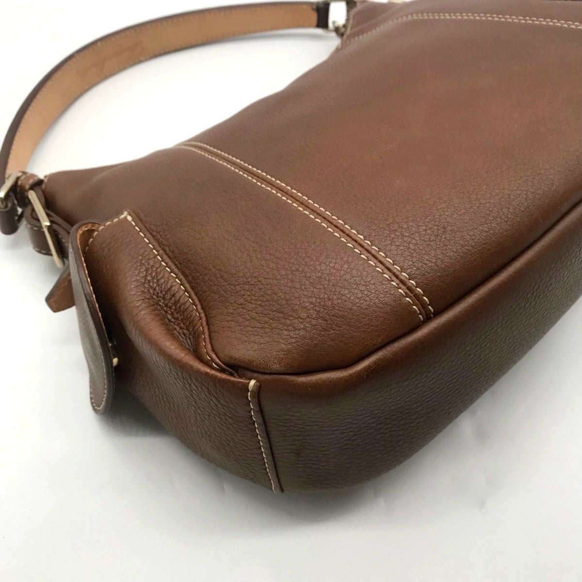 Dooney &amp; Bourke Brown Pebbled Leather Shoulder Hobo Bag