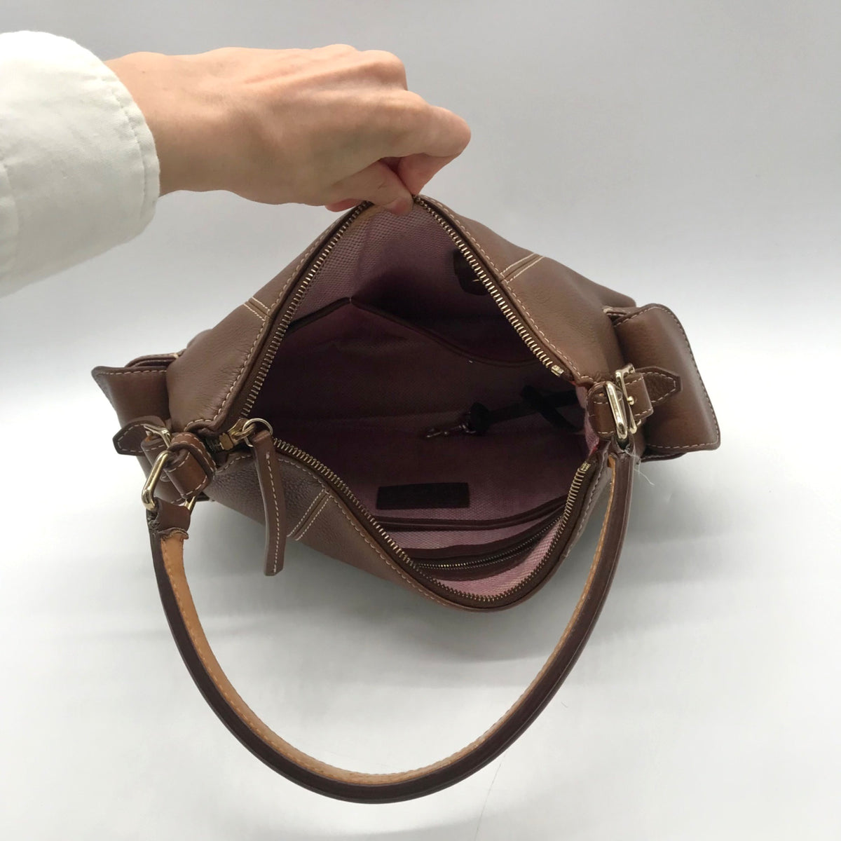 Dooney &amp; Bourke Brown Pebbled Leather Shoulder Hobo Bag