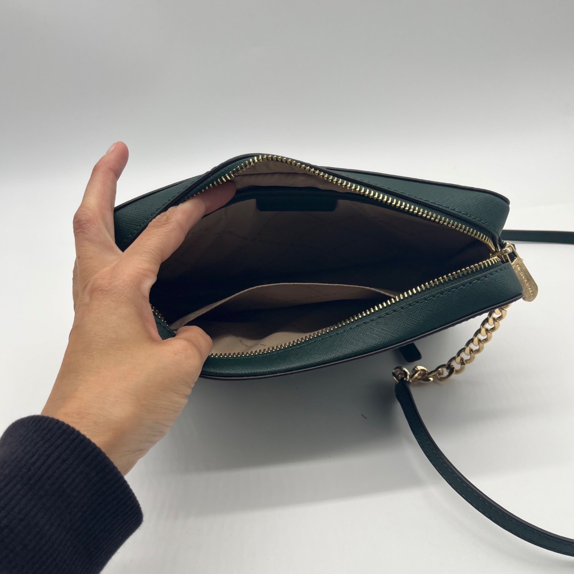 Michael Kors Forest Green Saffiano Leather Jet Set Travel Crossbody
