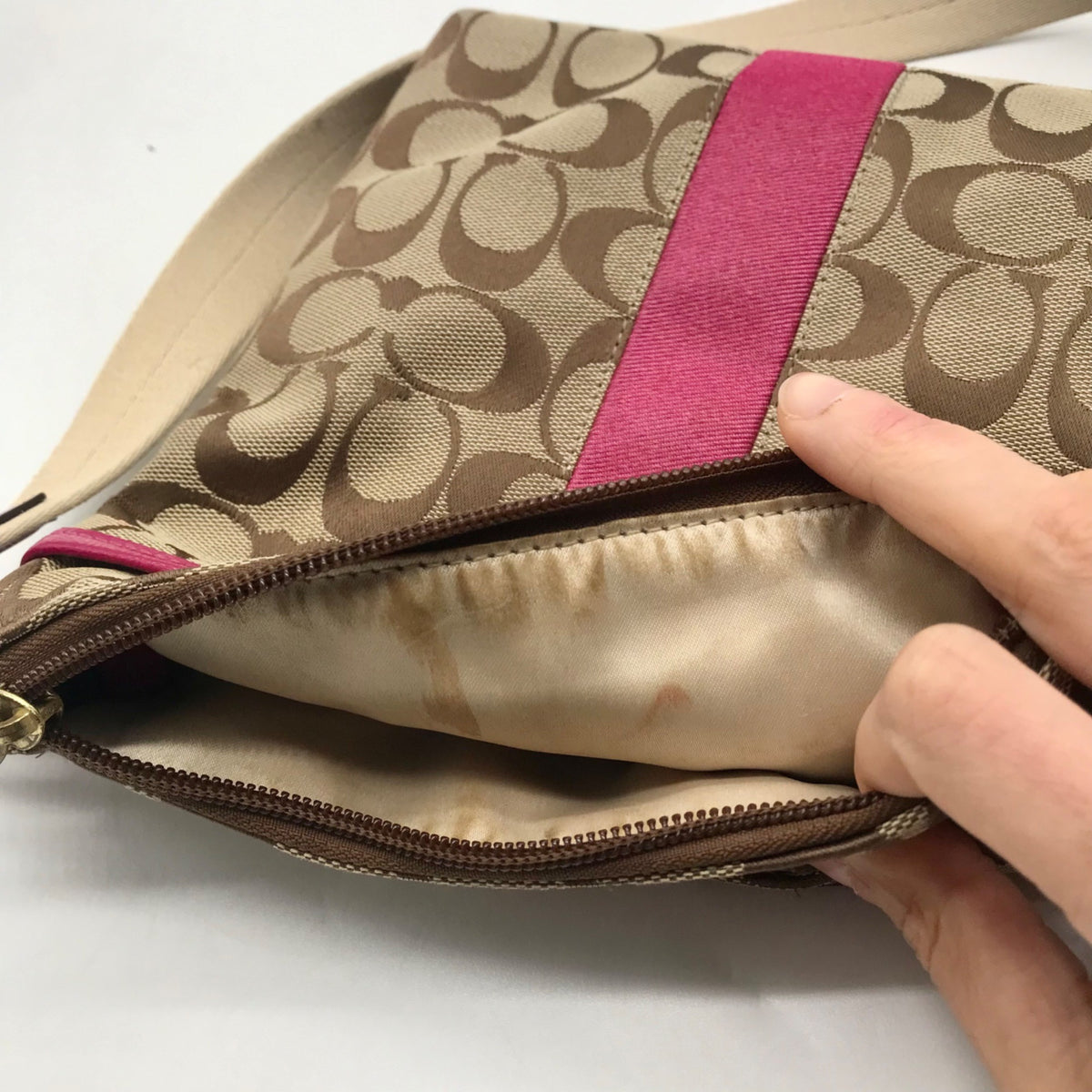 Coach Signature Stripe Brown Crossbody Bag