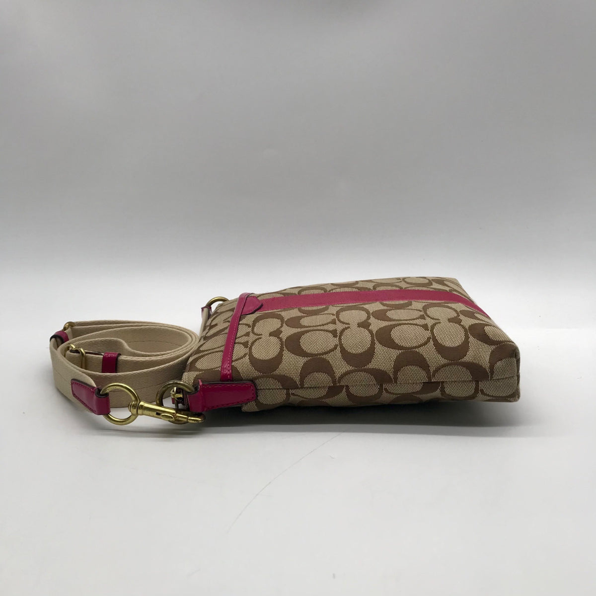 Coach Signature Stripe Brown Crossbody Bag