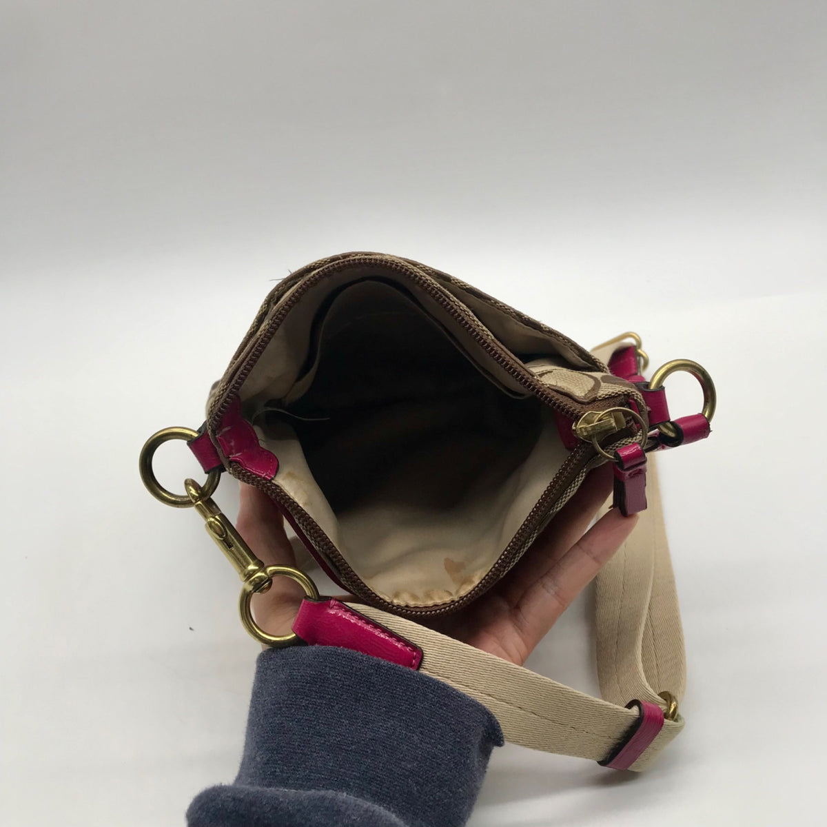 Coach Signature Stripe Brown Crossbody Bag