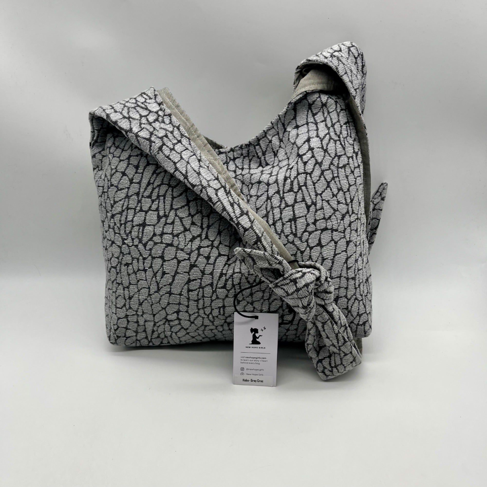 New Hope Girls Grey Croc-textured Hobo Bag