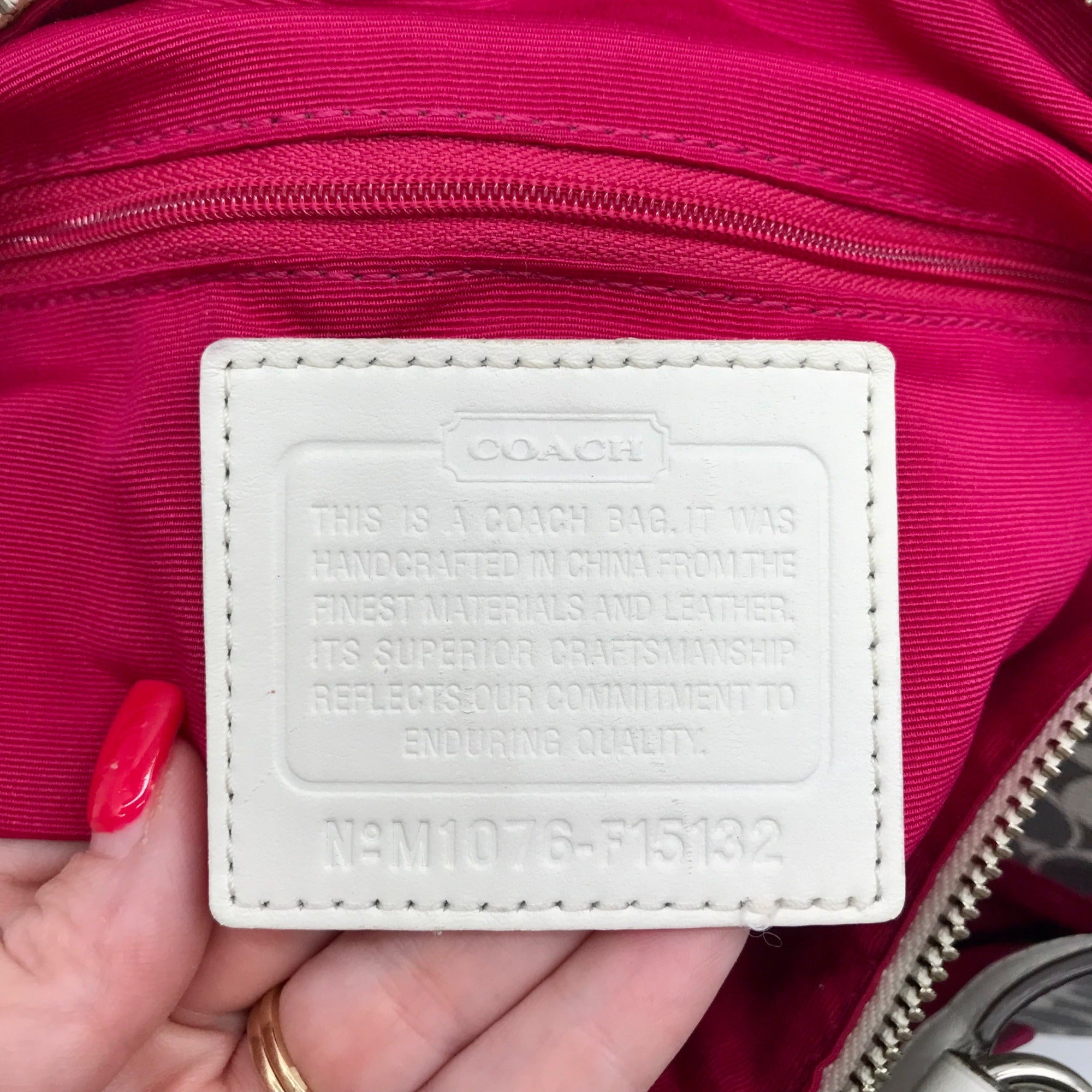 Coach Gray Pebbled Leather Signature Stripe Heritage Satchel Bag F15132