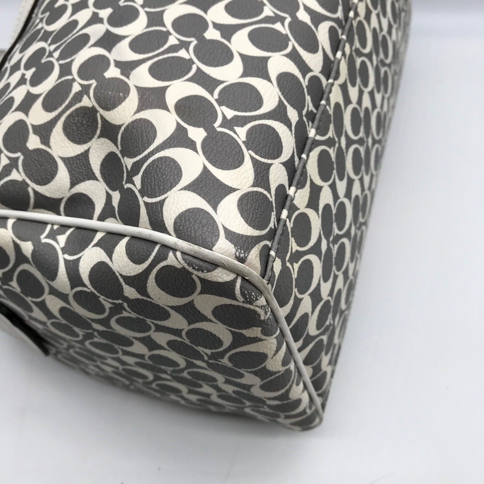 Coach Gray Pebbled Leather Signature Stripe Heritage Satchel Bag F15132