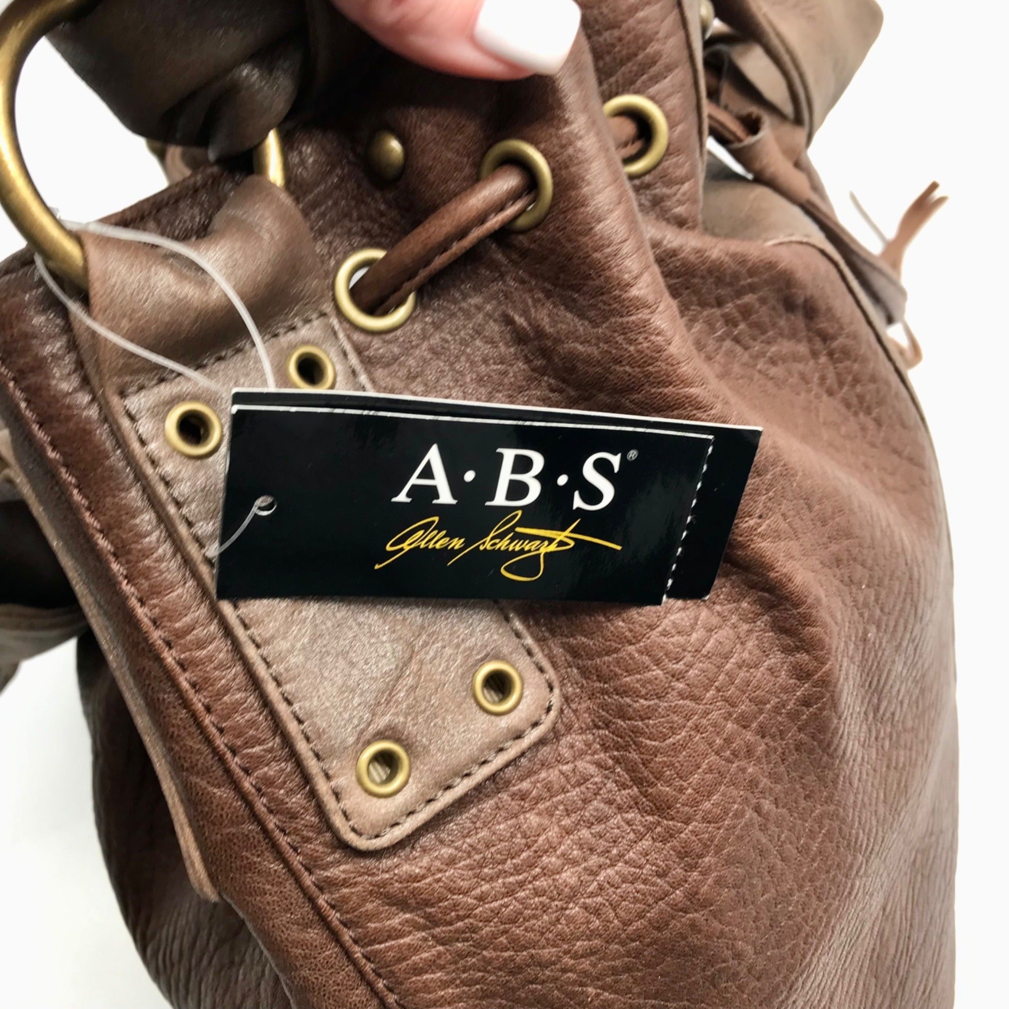 A.B.S By Allen Schwartz Brown Faux Leather Drawstring Shoulder Bag