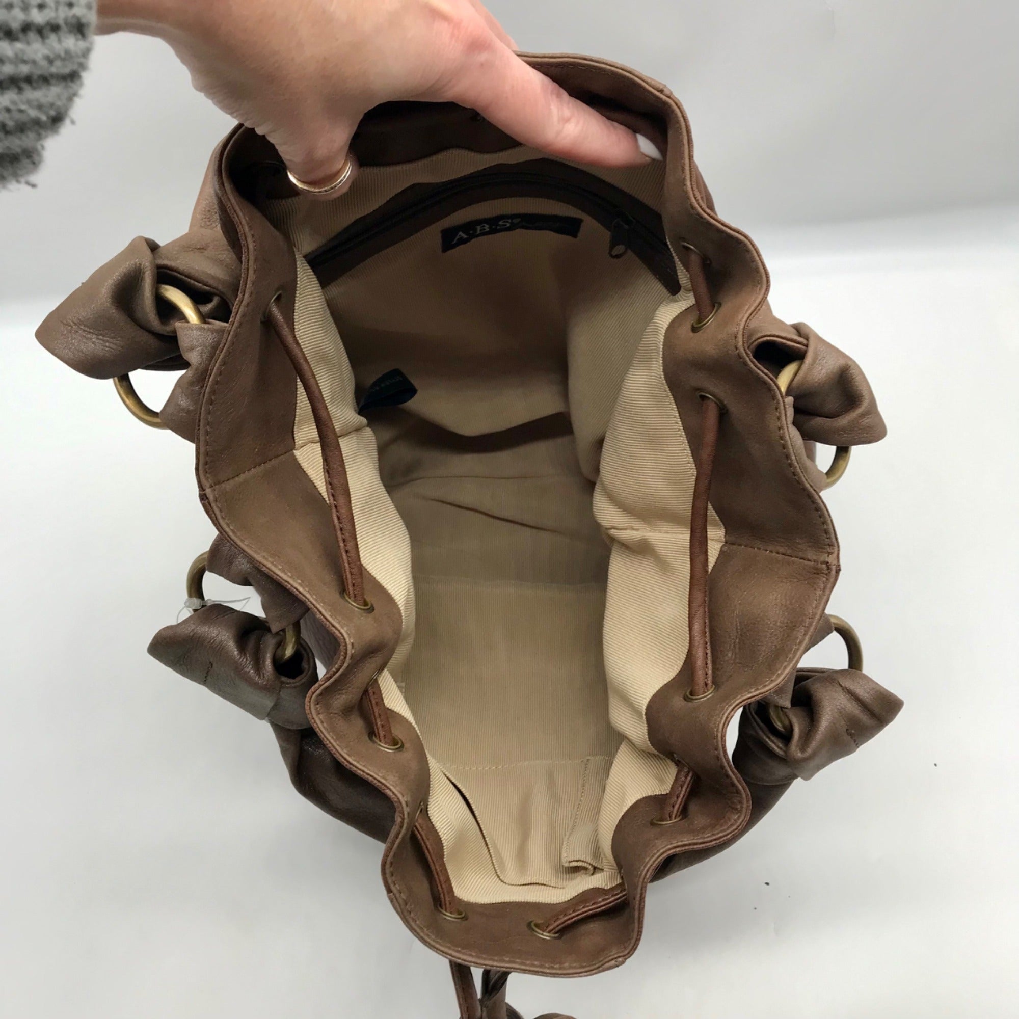 A.B.S By Allen Schwartz Brown Faux Leather Drawstring Shoulder Bag