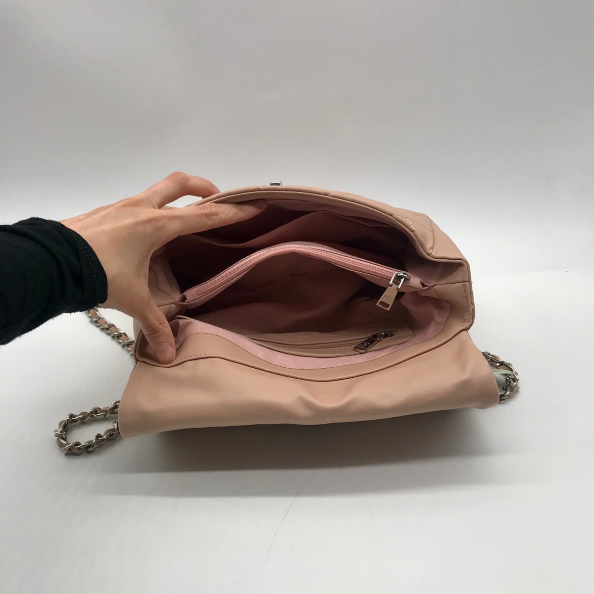 Badgley Mischka Nude Pink Quilted Faux Leather Crossbody Bag