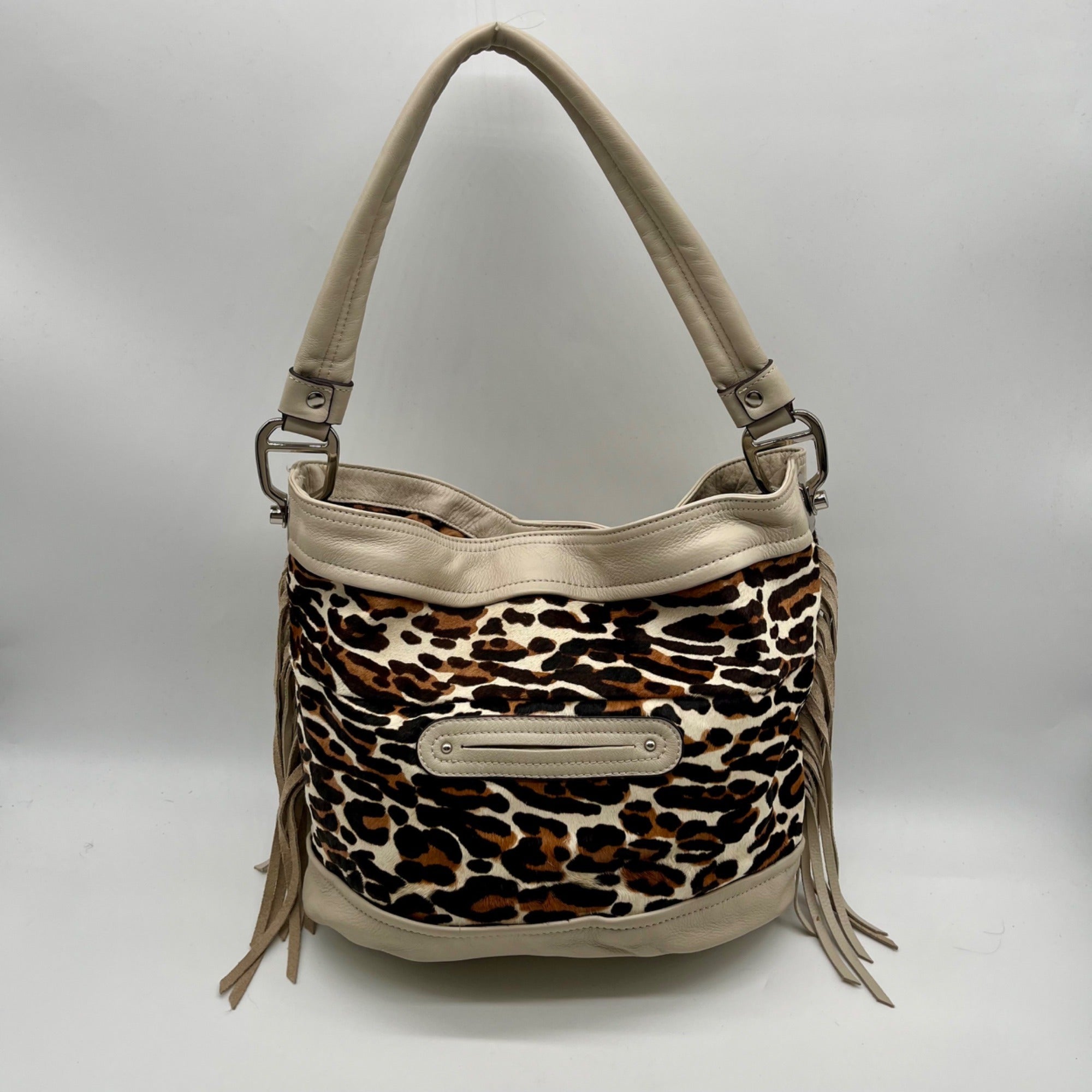 B. Makowsky Leopard-Print Leather Shoulder Bag