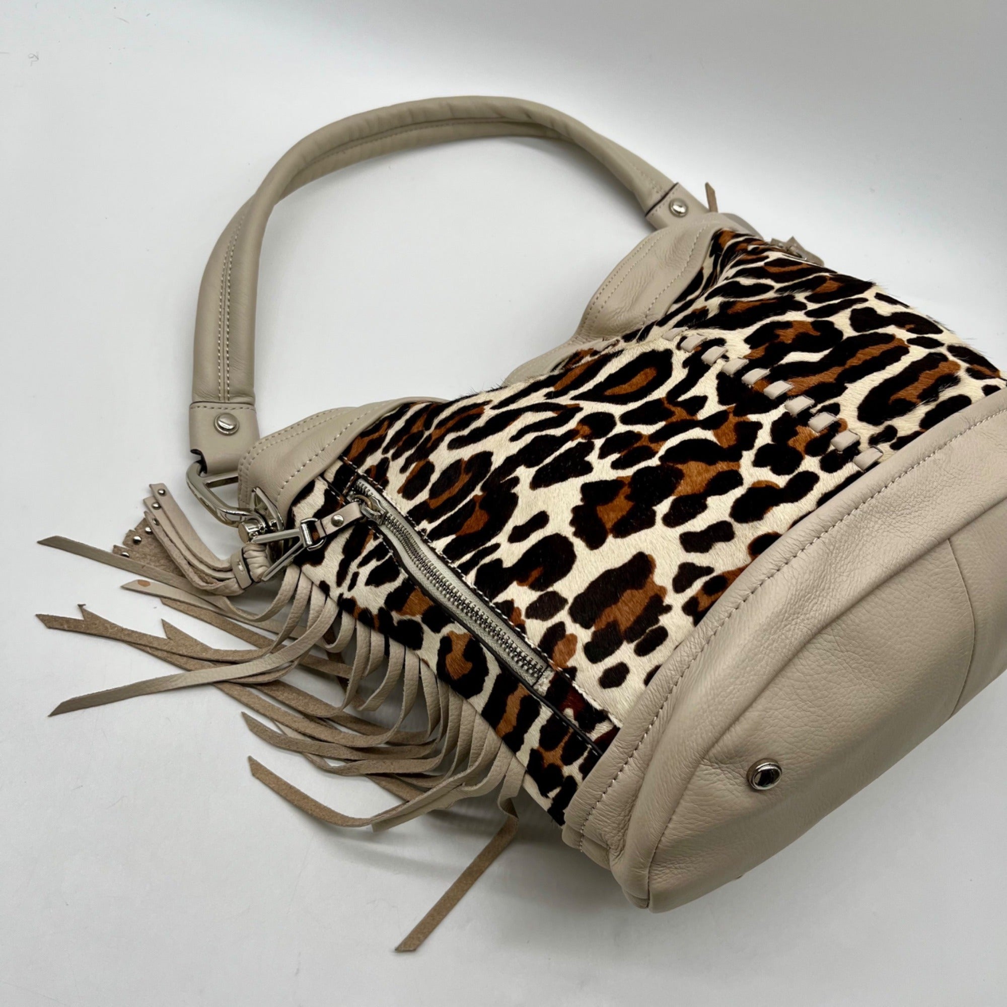 B. Makowsky Leopard-Print Leather Shoulder Bag
